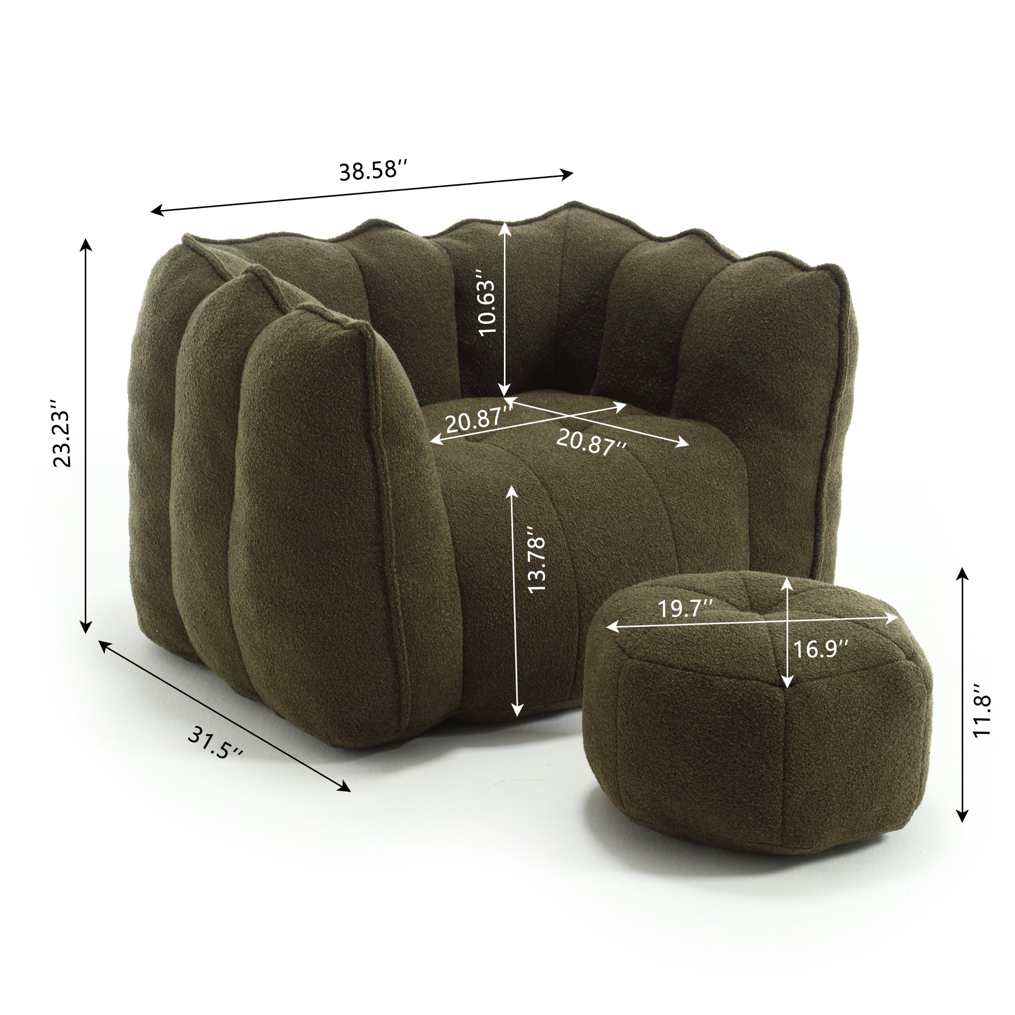 High Resilient Foam Bean Bag Chair with Footstool-American Furniture Outlet