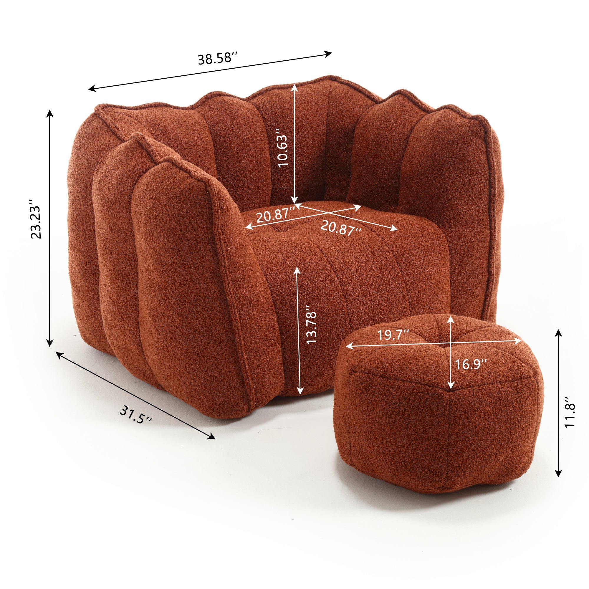 High Resilient Foam Bean Bag Chair with Footstool-American Furniture Outlet