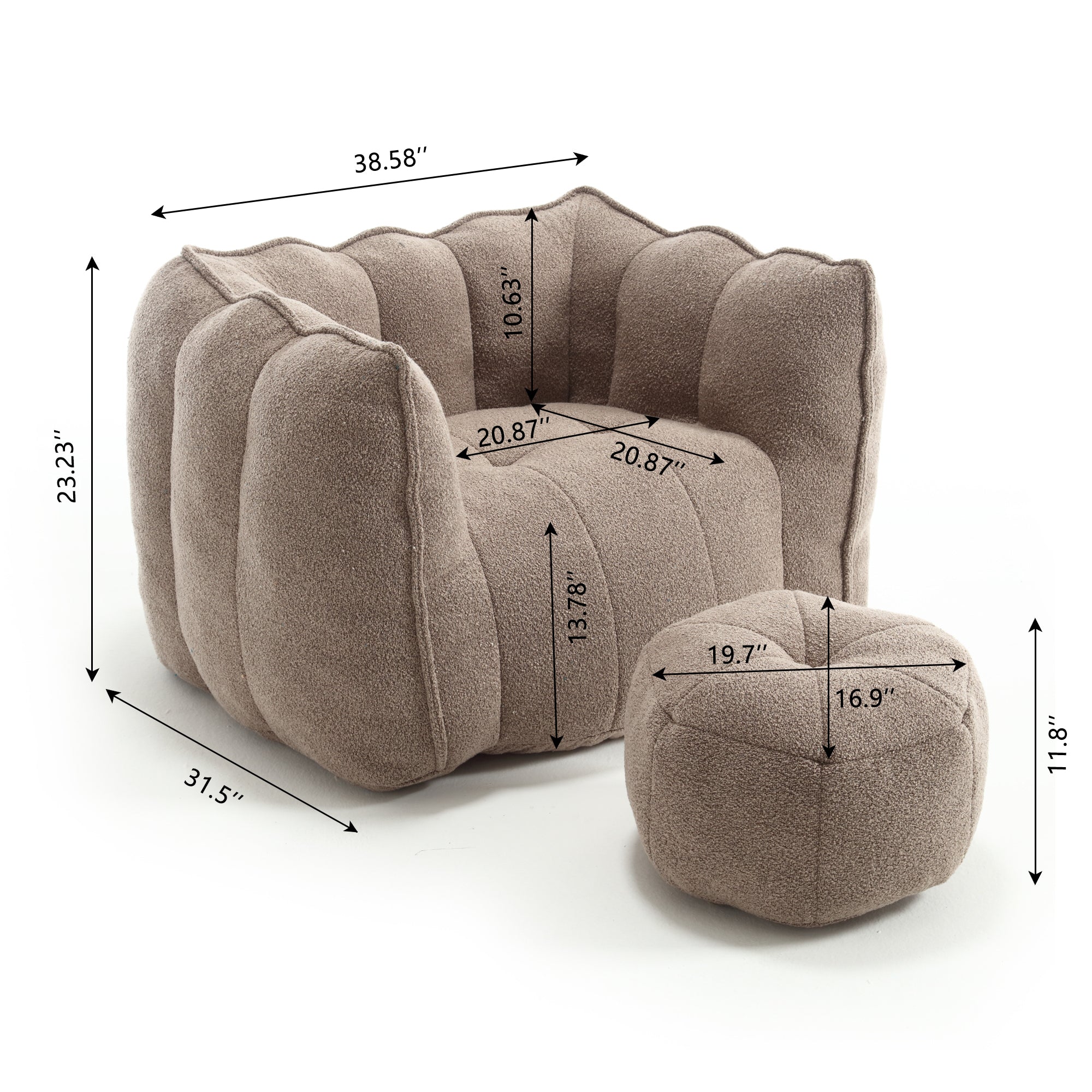 High Resilient Foam Bean Bag Chair with Footstool-American Furniture Outlet