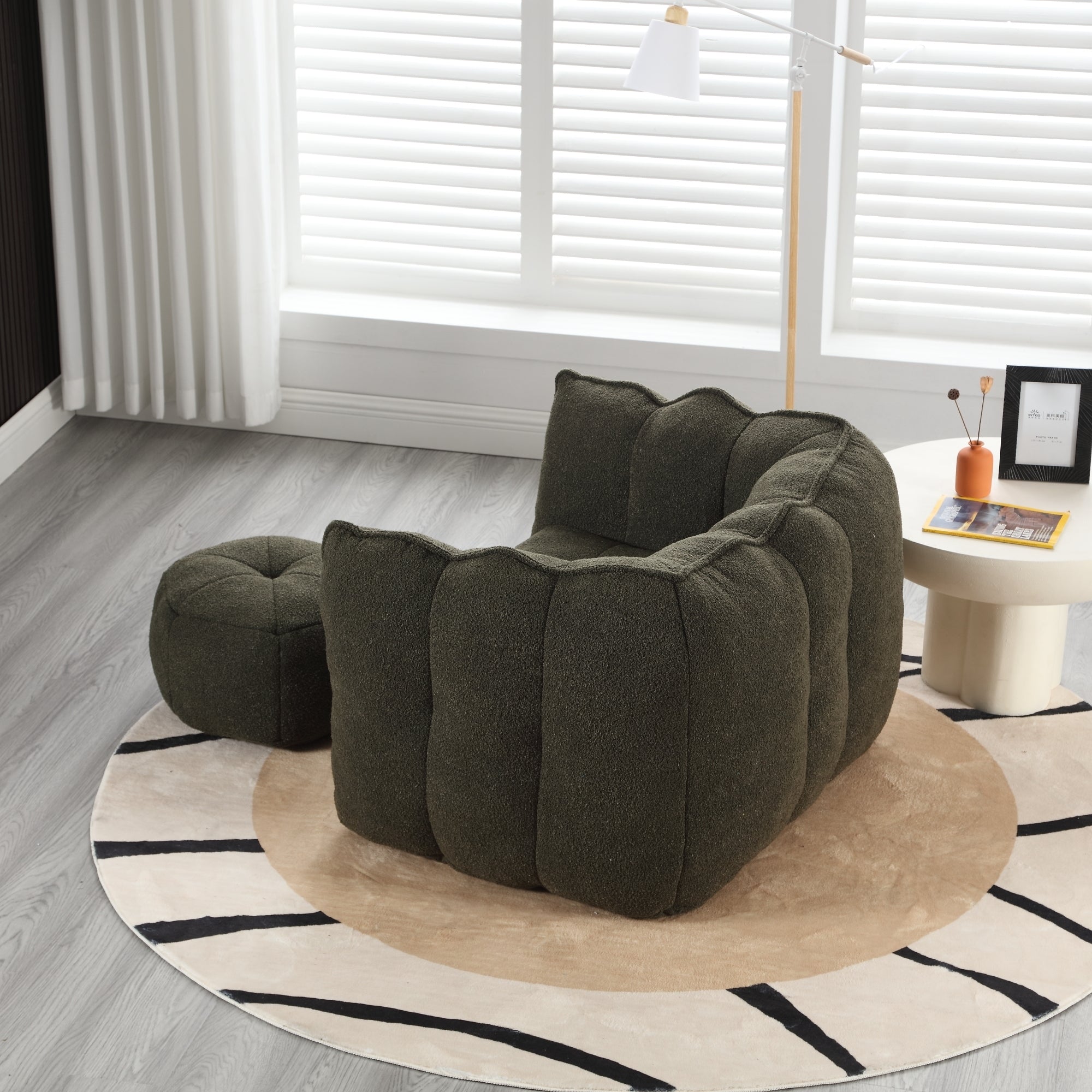 High Resilient Foam Bean Bag Chair with Footstool-American Furniture Outlet