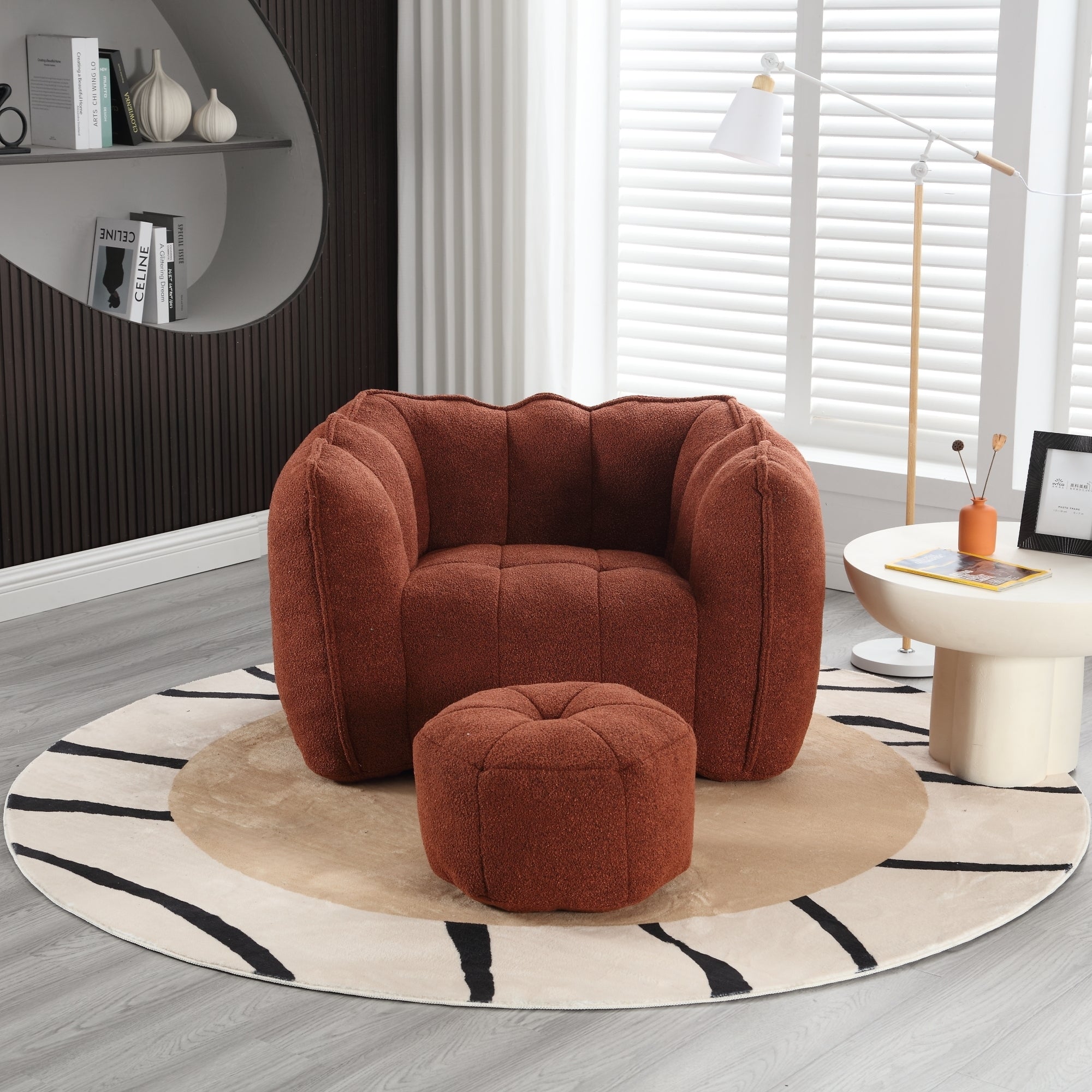 High Resilient Foam Bean Bag Chair with Footstool-American Furniture Outlet