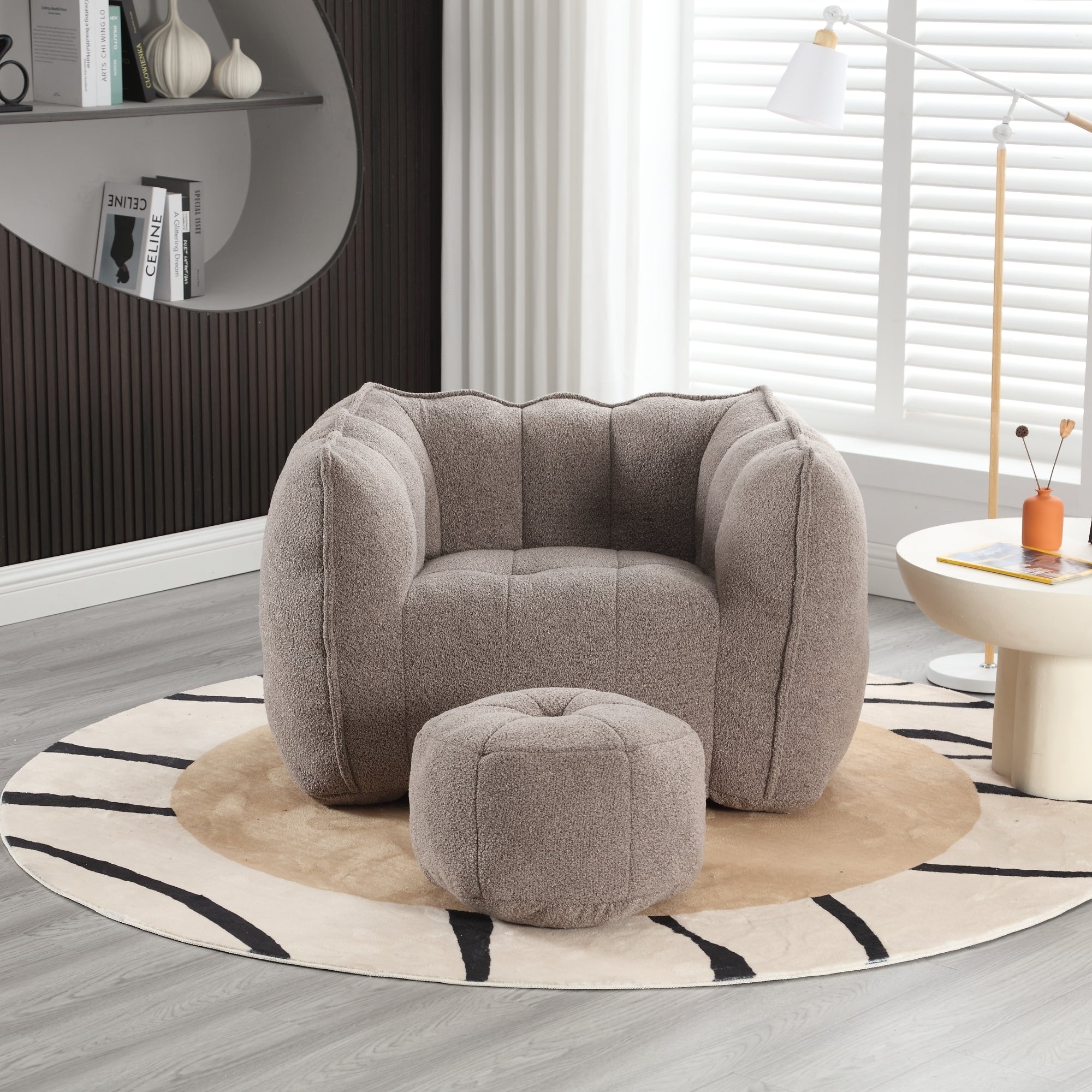 High Resilient Foam Bean Bag Chair with Footstool-American Furniture Outlet