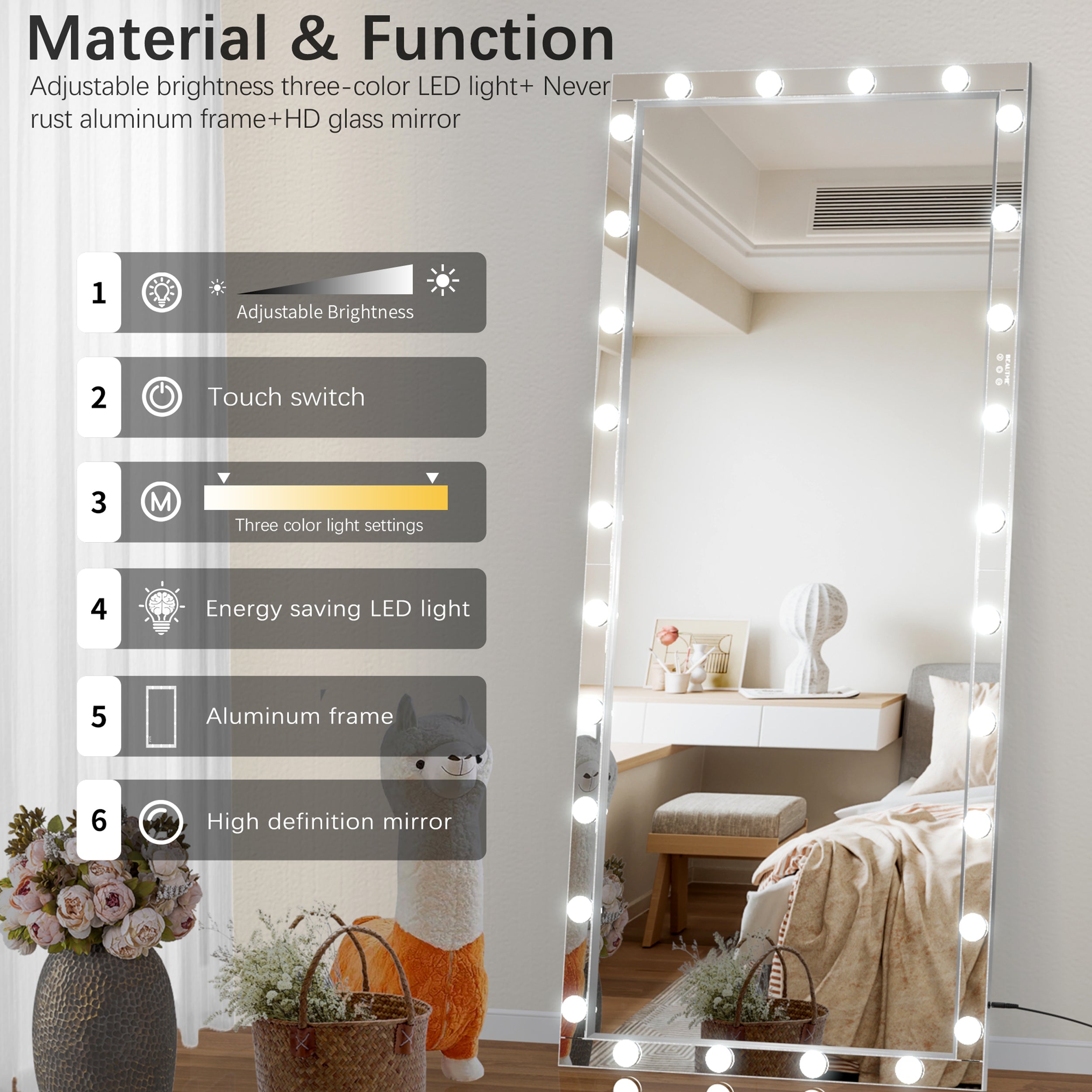 Hollywood Mirror w/ Lights, 72x36" - [Your Brand]-American Furniture Outlet