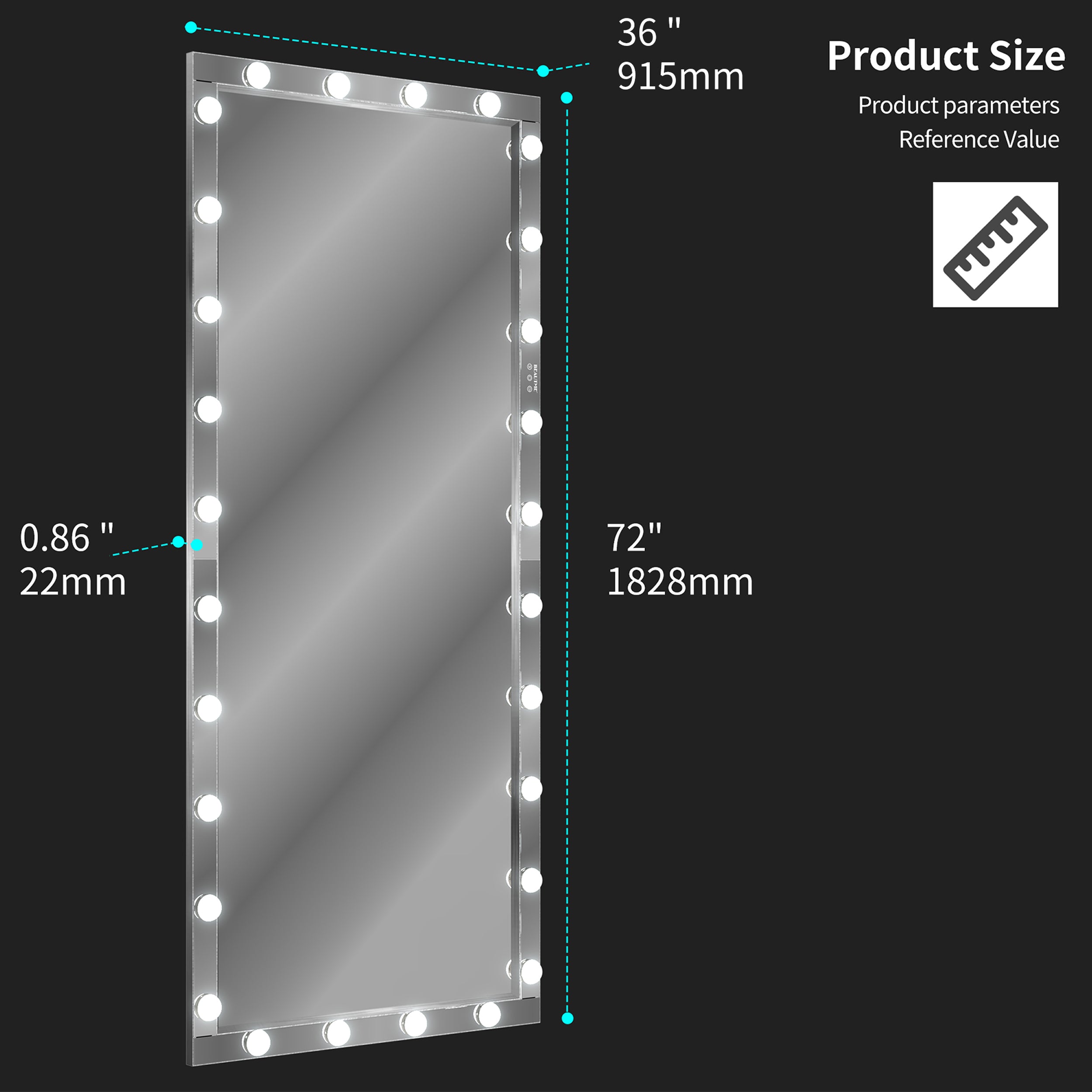 Hollywood Mirror w/ Lights, 72x36" - [Your Brand]-American Furniture Outlet