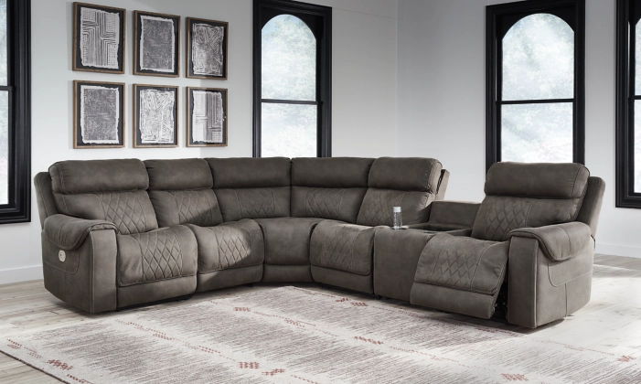 Hoopster Gunmetal Gray Zero Wall Power Recliner Sectional-Signature Design by Ashley®-American Furniture Outlet