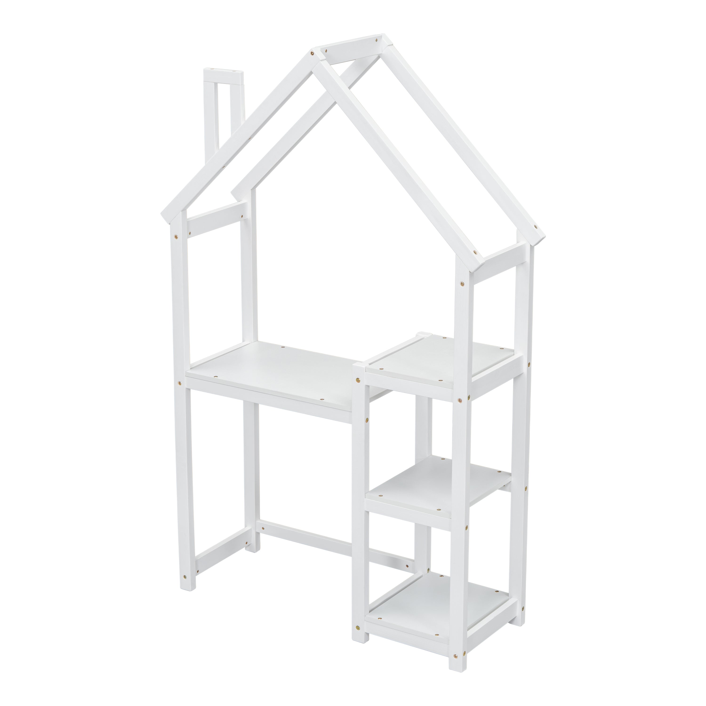 House-shaped Wooden writing Desk,Kids study Table,Bookshelf & Toy Storage,White-American Furniture Outlet