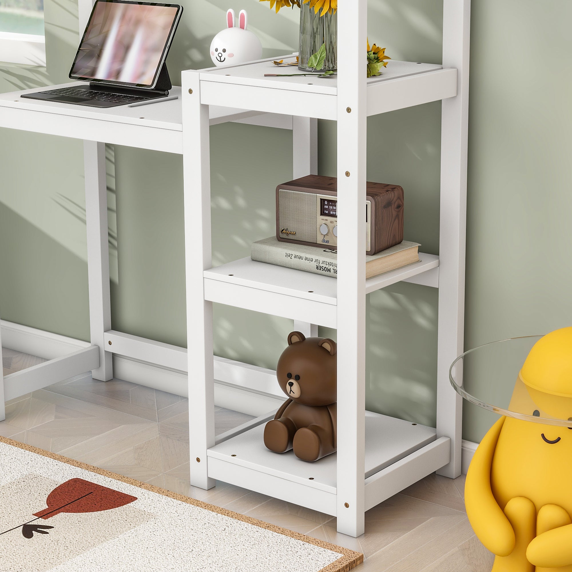 House-shaped Wooden writing Desk,Kids study Table,Bookshelf & Toy Storage,White-American Furniture Outlet