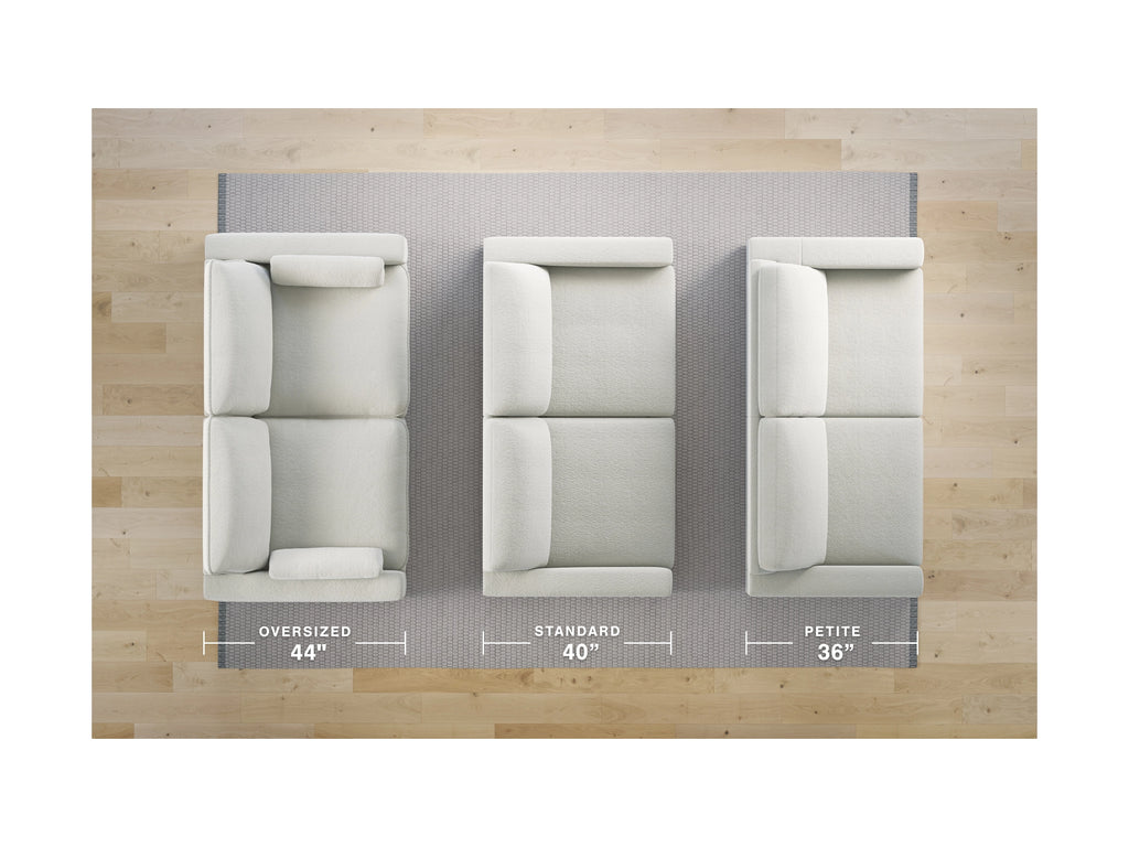 Sectional sofa cushion size comparison with three boxy back styles