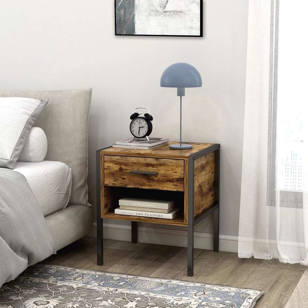 Industrial Nightstand Set of 2 | Rustic Bedside Table-American Furniture Outlet