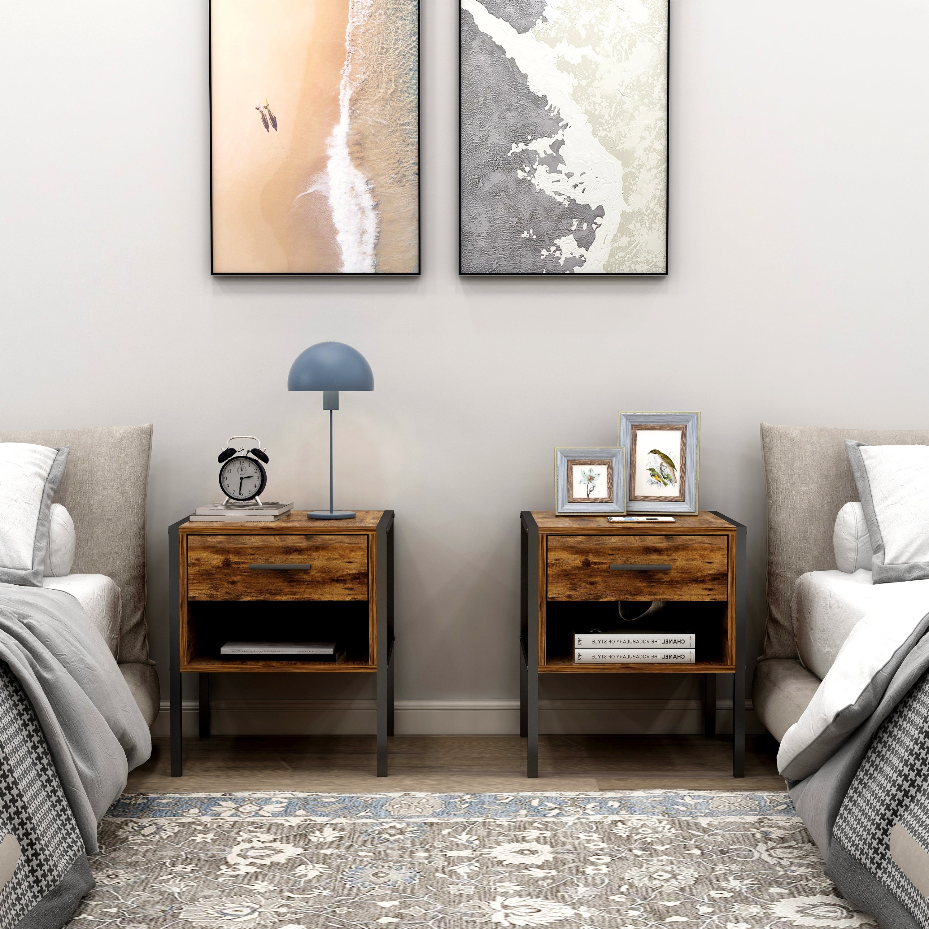 Industrial Nightstand Set of 2 | Rustic Bedside Table-American Furniture Outlet