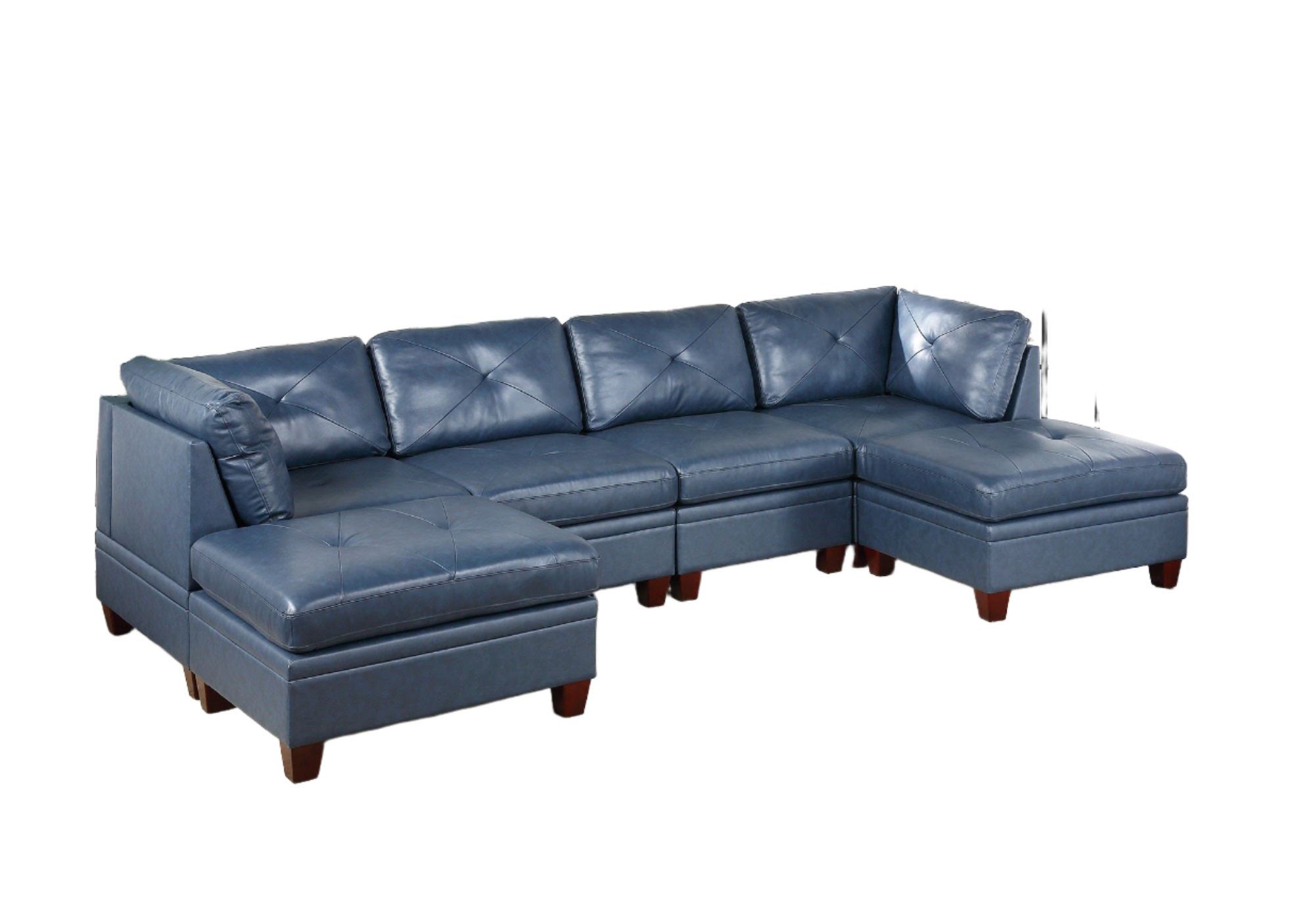 Ink Blue Top Grain Leather 6-Piece Modular Sectional Sofa with Ottomans-American Furniture Outlet -American Furniture Outlet