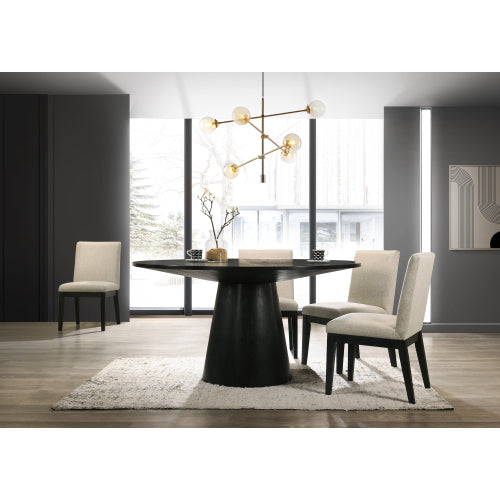 Jasper Ebony Black 5-Piece Contemporary Round Dining Set - 59" Wide Table with Beige Fabric Chairs-American Furniture Outlet