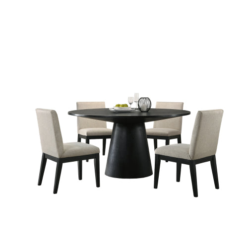 Jasper Ebony Black 5-Piece Contemporary Round Dining Set - 59" Wide Table with Beige Fabric Chairs-American Furniture Outlet