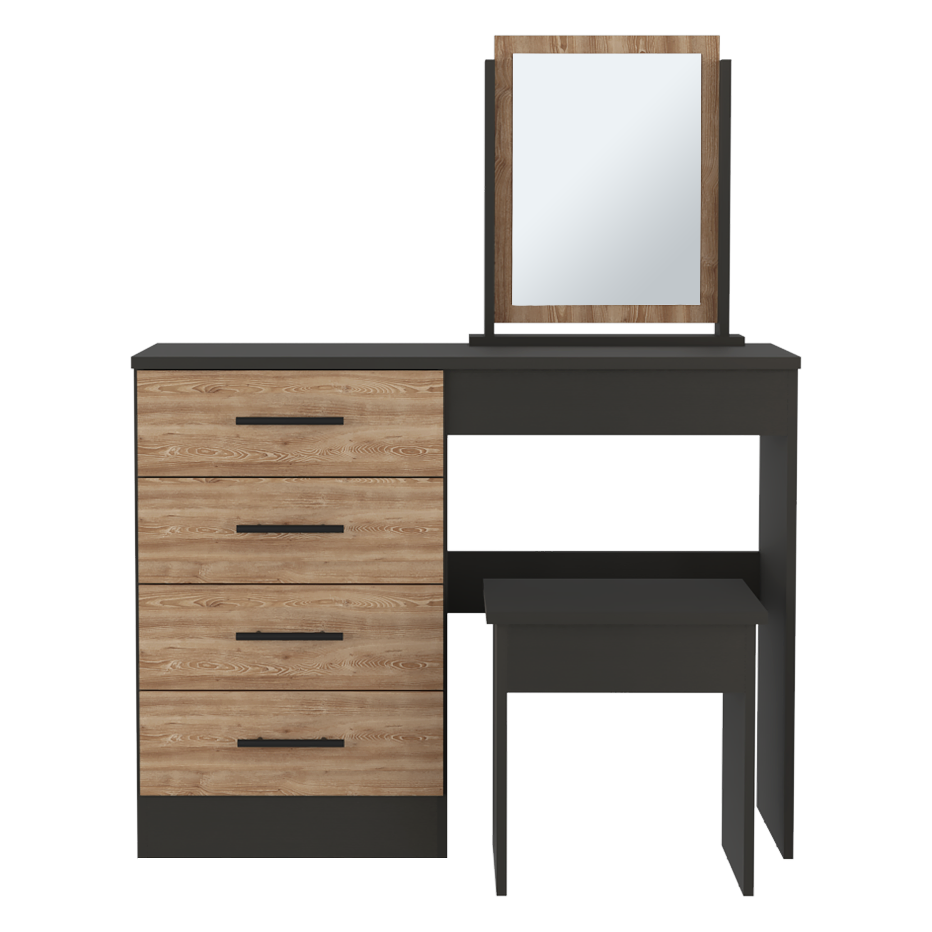 Kaia Makeup Vanity Set: 4 Drawers, Mirror, Stool-American Furniture Outlet