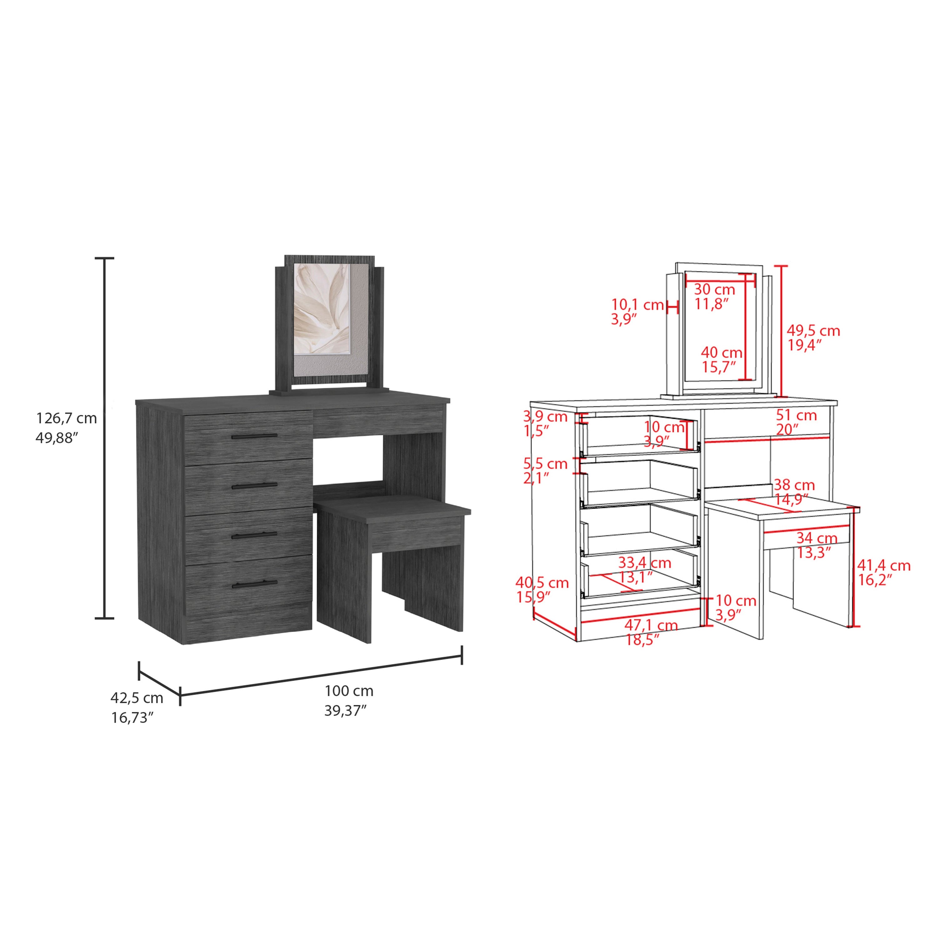 Kaia Makeup Vanity Set - Smokey Oak-American Furniture Outlet