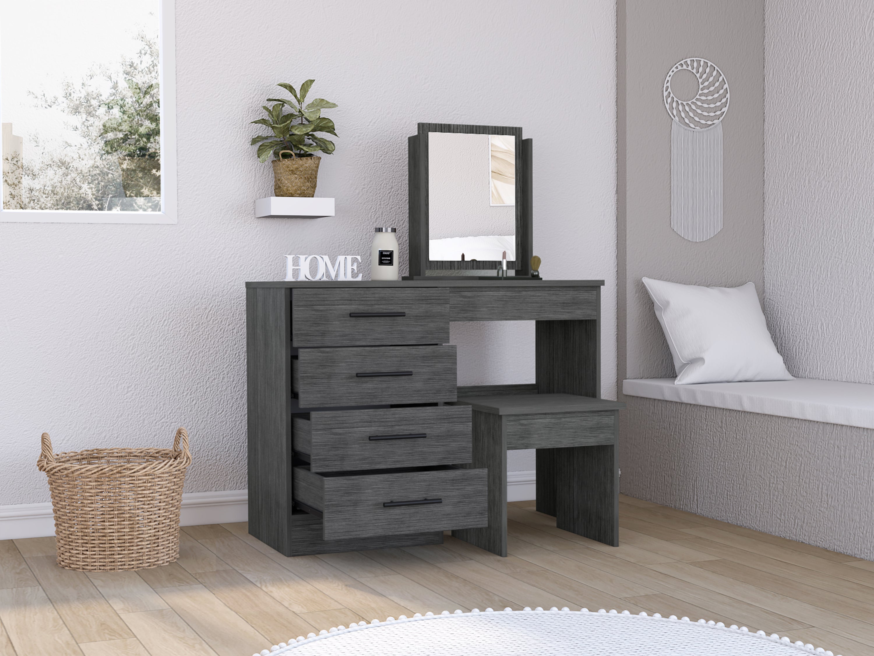 Kaia Makeup Vanity Set - Smokey Oak-American Furniture Outlet