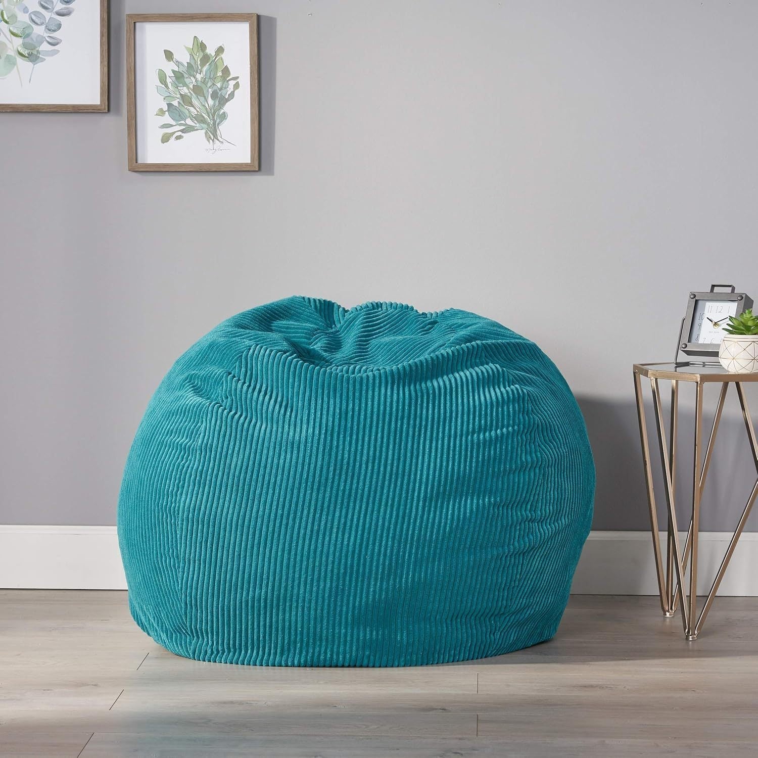 Kenli Corduroy Bean Bag Chair, Dark Teal-American Furniture Outlet