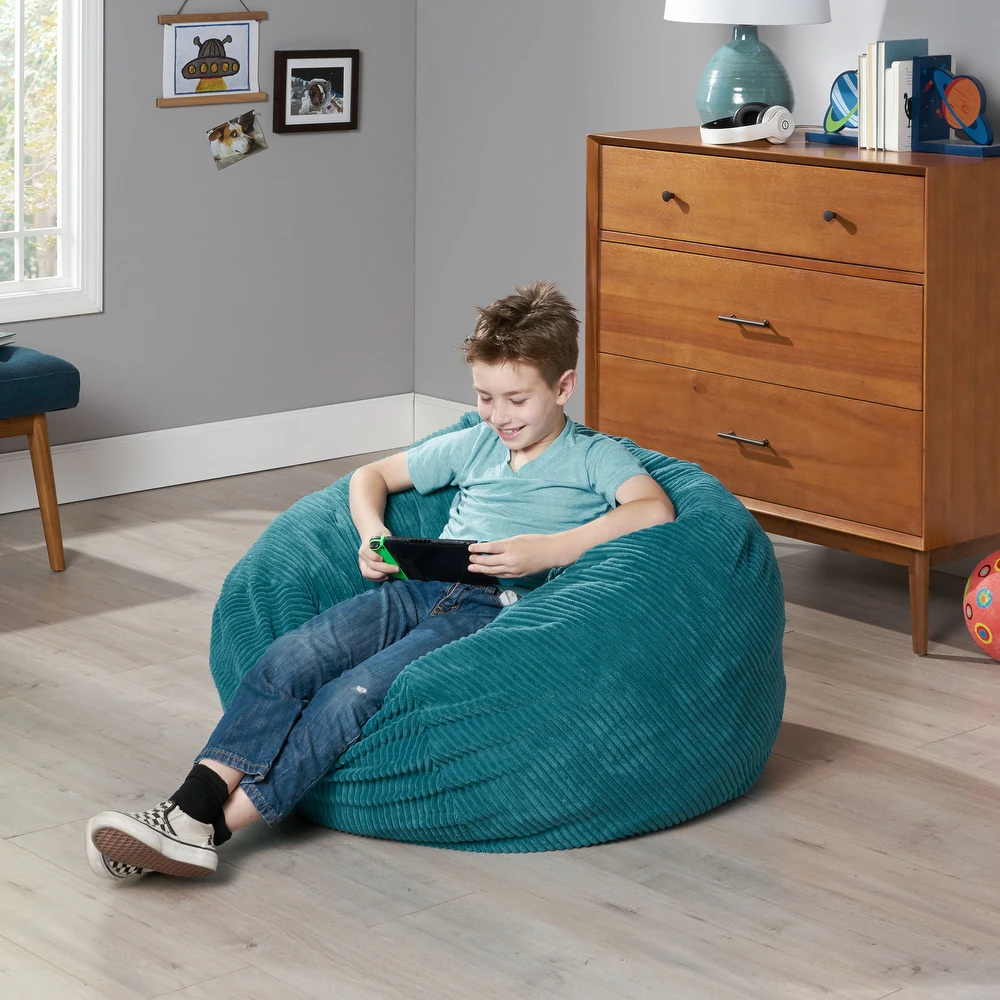 Kenli Corduroy Bean Bag Chair, Dark Teal-American Furniture Outlet