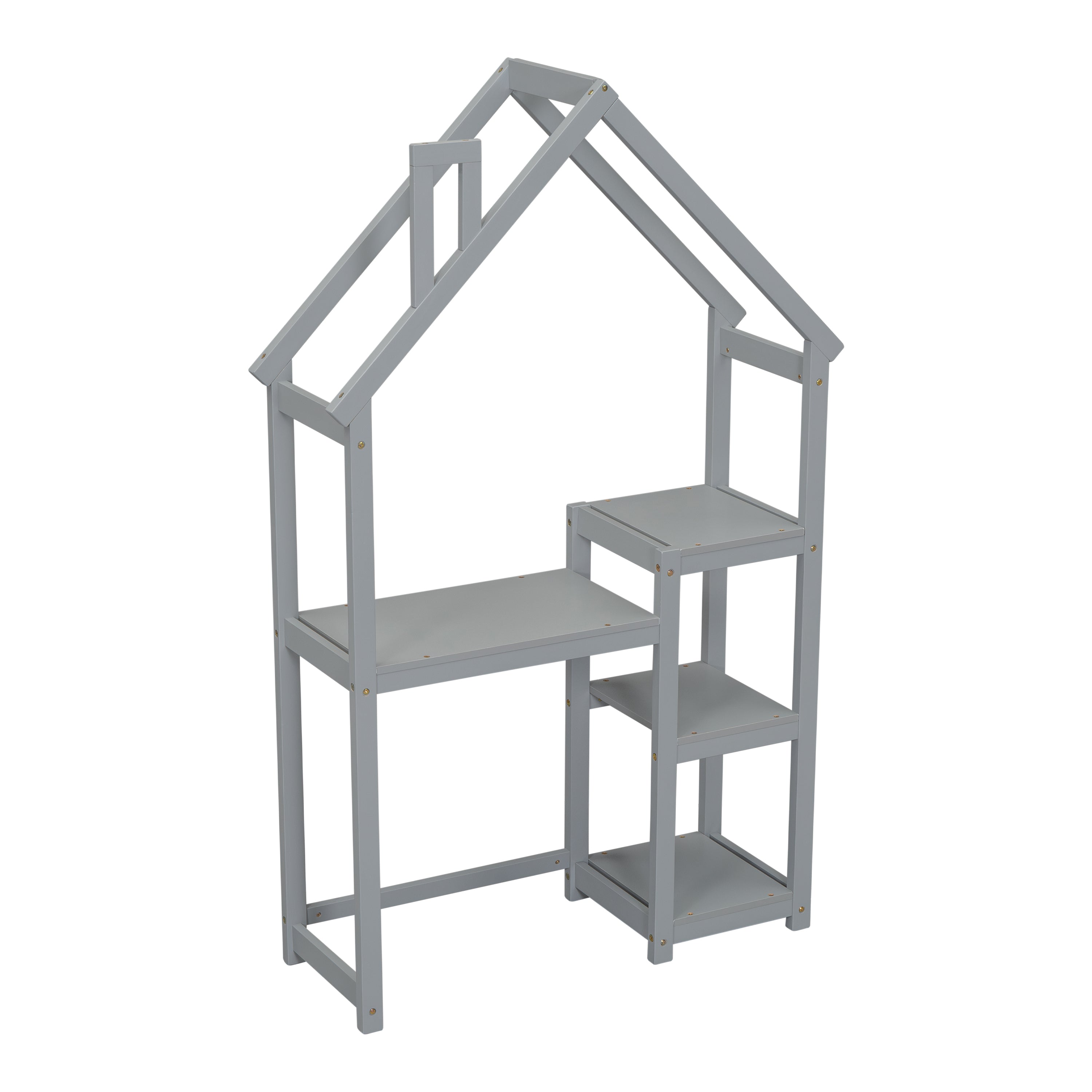 Kids House Desk: Study Table, Bookshelf, Toy Storage, Grey-American Furniture Outlet
