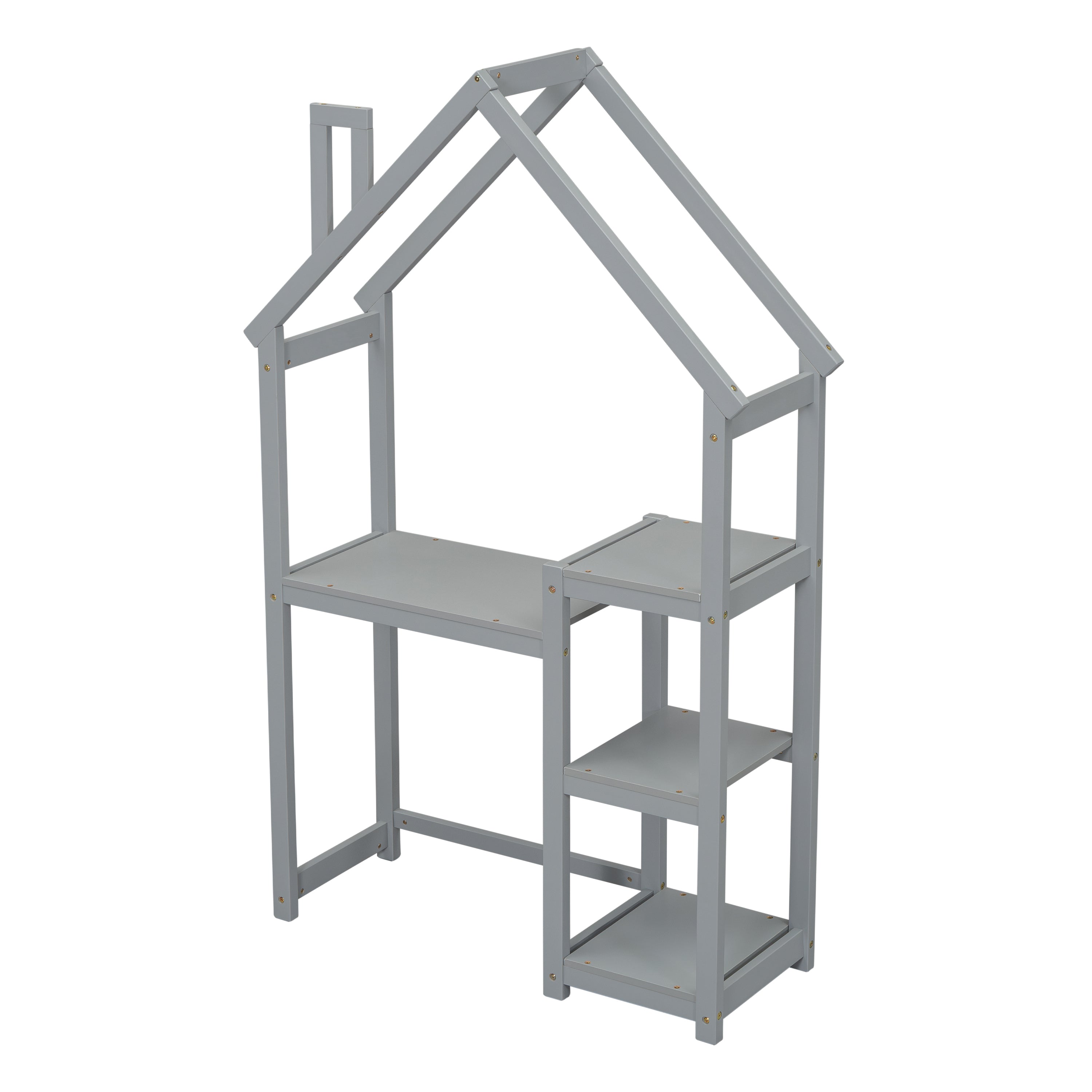 Kids House Desk: Study Table, Bookshelf, Toy Storage, Grey-American Furniture Outlet