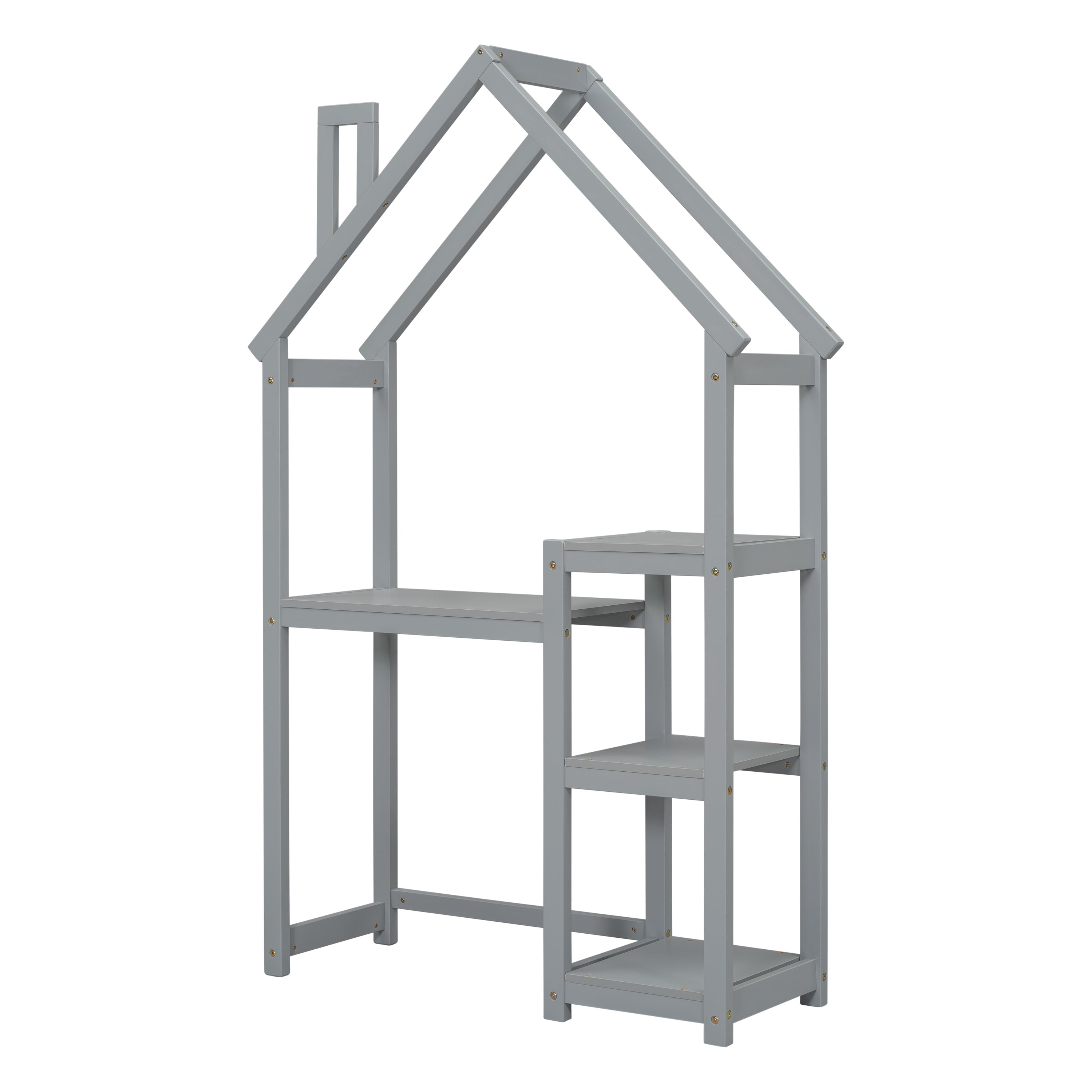 Kids House Desk: Study Table, Bookshelf, Toy Storage, Grey-American Furniture Outlet