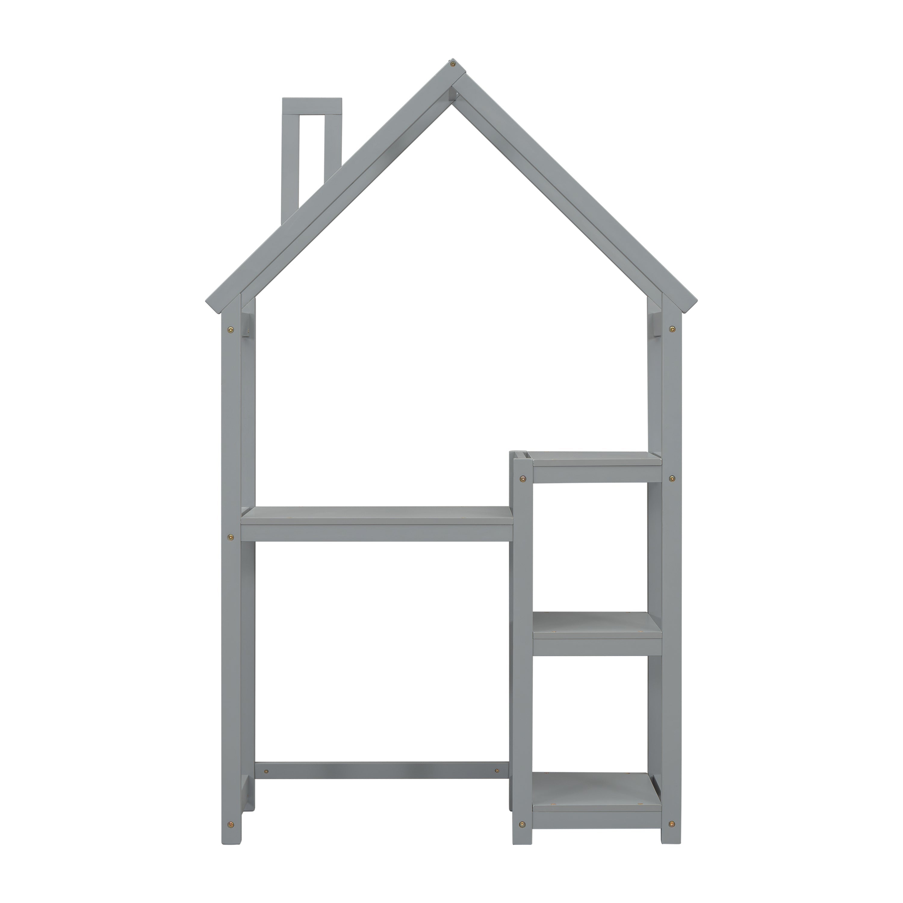 Kids House Desk: Study Table, Bookshelf, Toy Storage, Grey-American Furniture Outlet