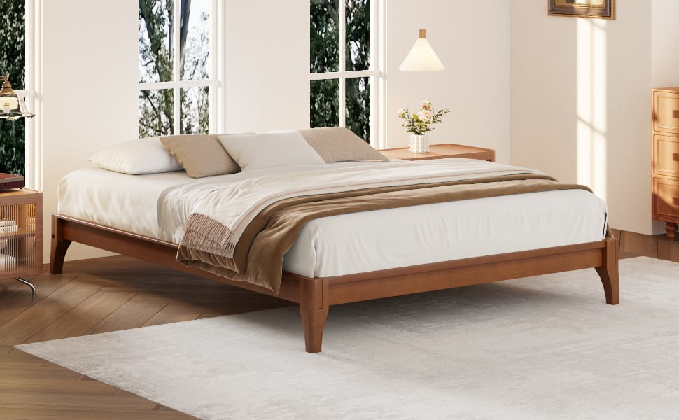 King Size Bamboo Platform Bed Frame - Solid Wood, No Box Spring-American Furniture Outlet