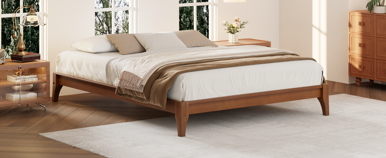 King Size Bamboo Platform Bed Frame - Solid Wood, No Box Spring-American Furniture Outlet
