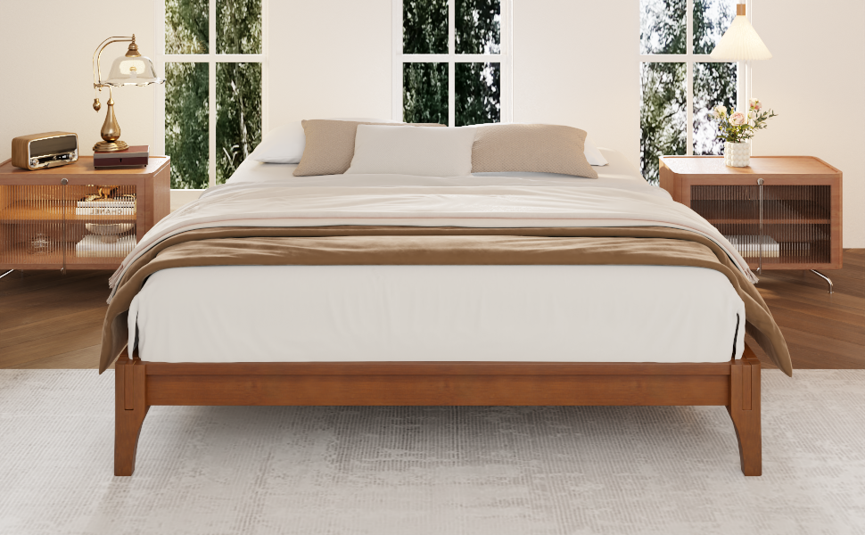 King Size Bamboo Platform Bed Frame - Solid Wood, No Box Spring-American Furniture Outlet