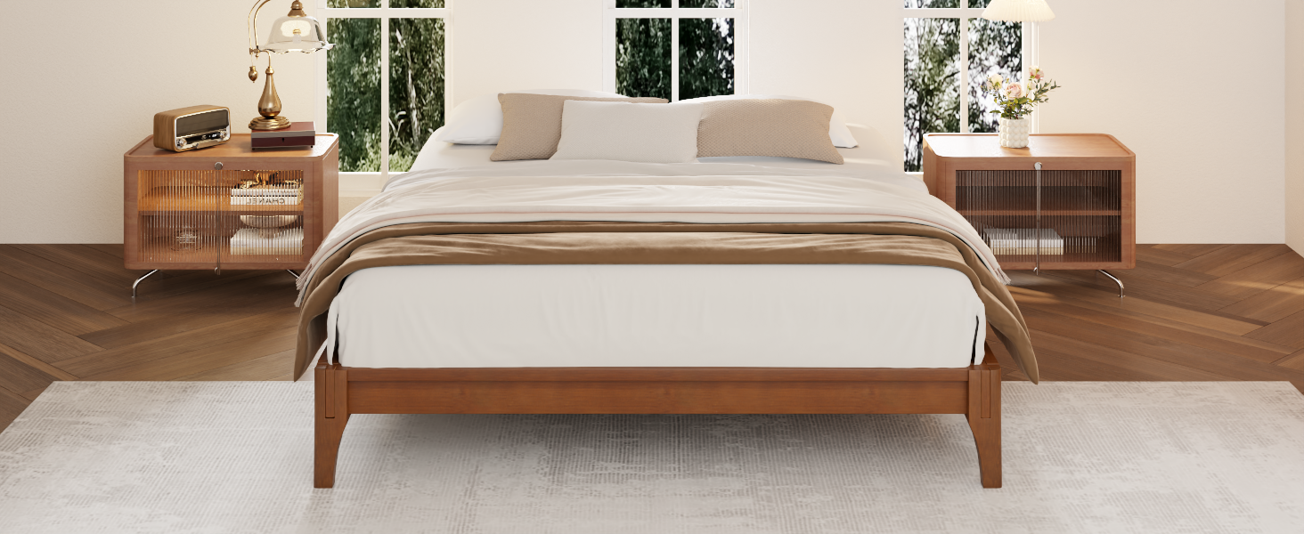 King Size Bamboo Platform Bed Frame - Solid Wood, No Box Spring-American Furniture Outlet