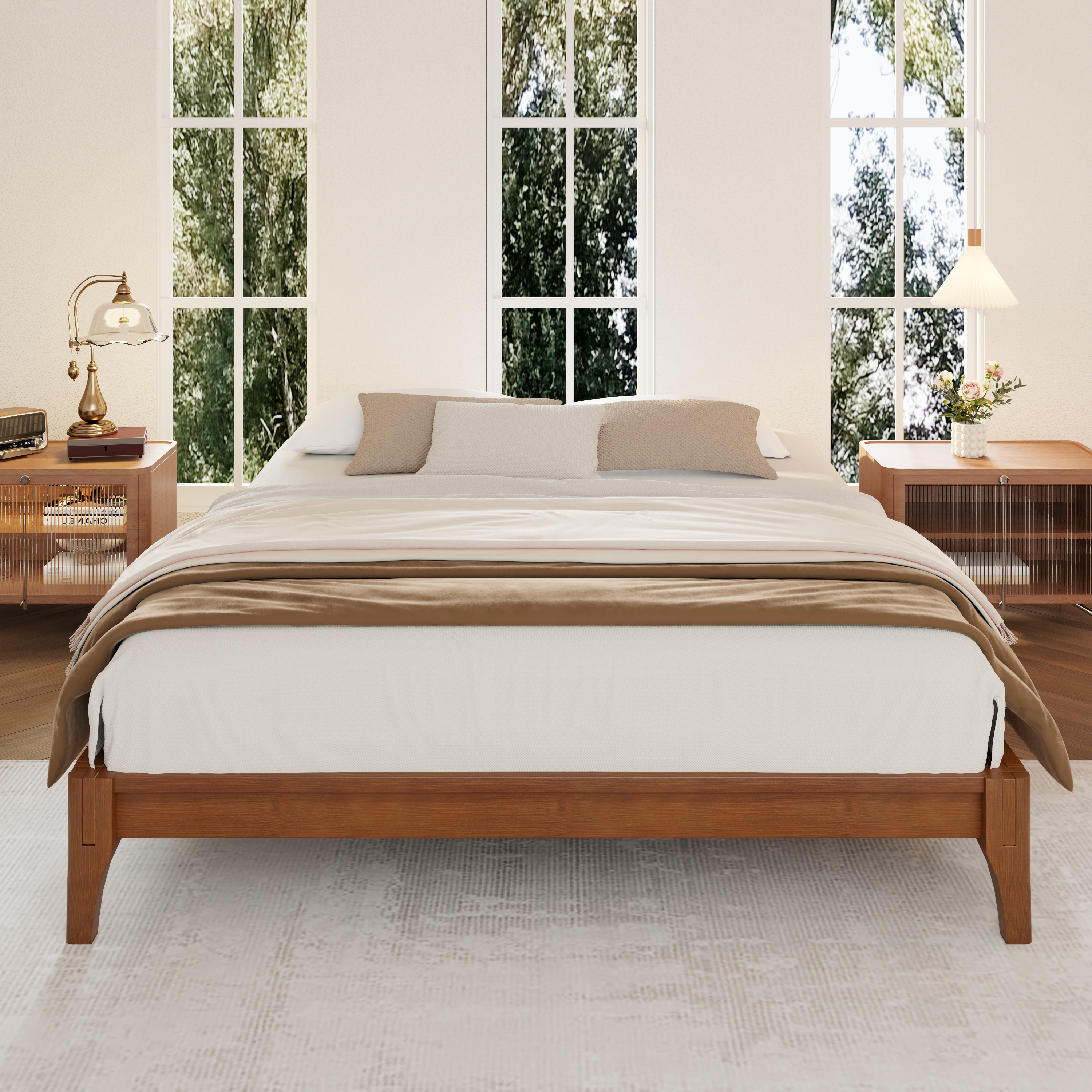 King Size Bamboo Platform Bed Frame - Solid Wood, No Box Spring-American Furniture Outlet
