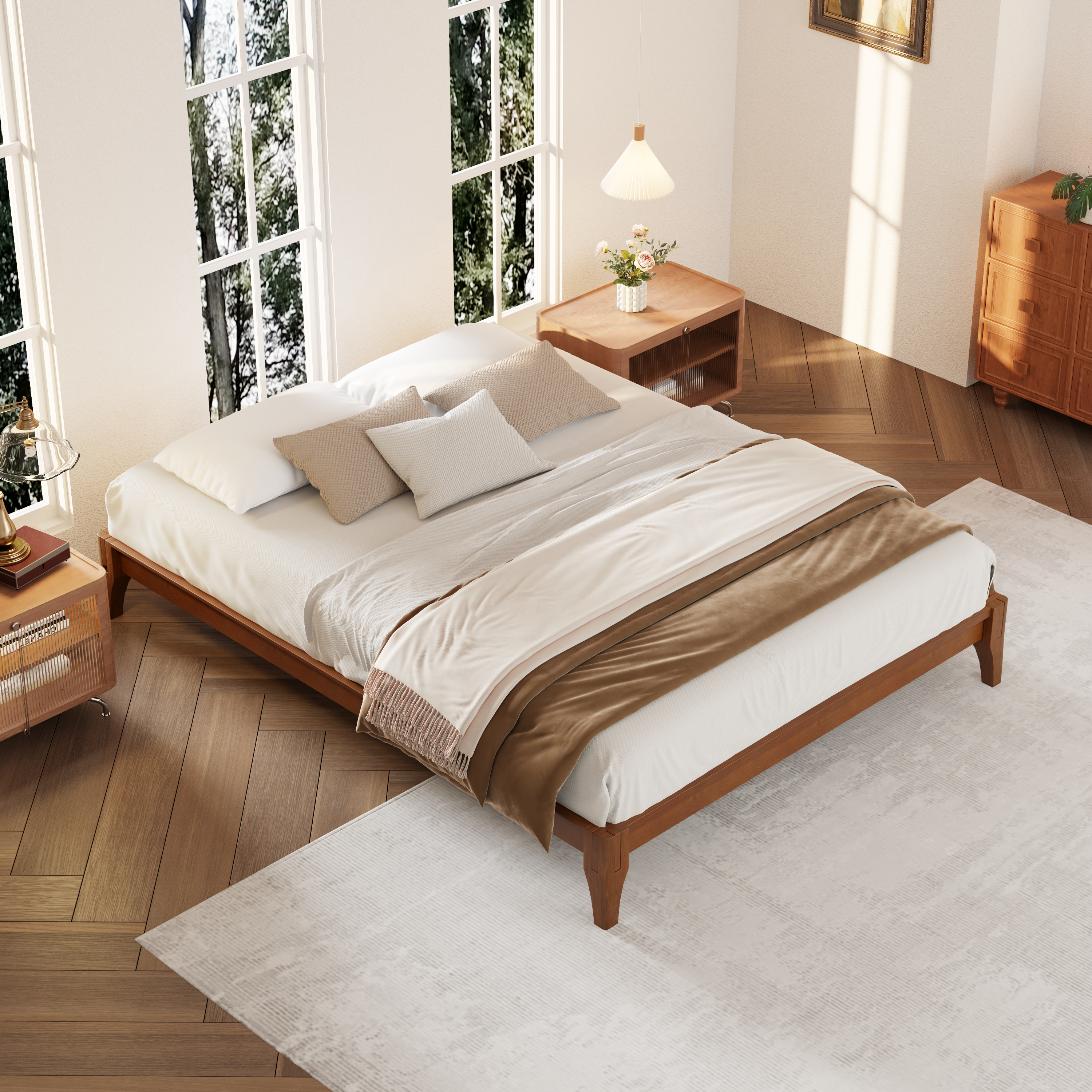 King Size Bamboo Platform Bed Frame - Solid Wood, No Box Spring-American Furniture Outlet