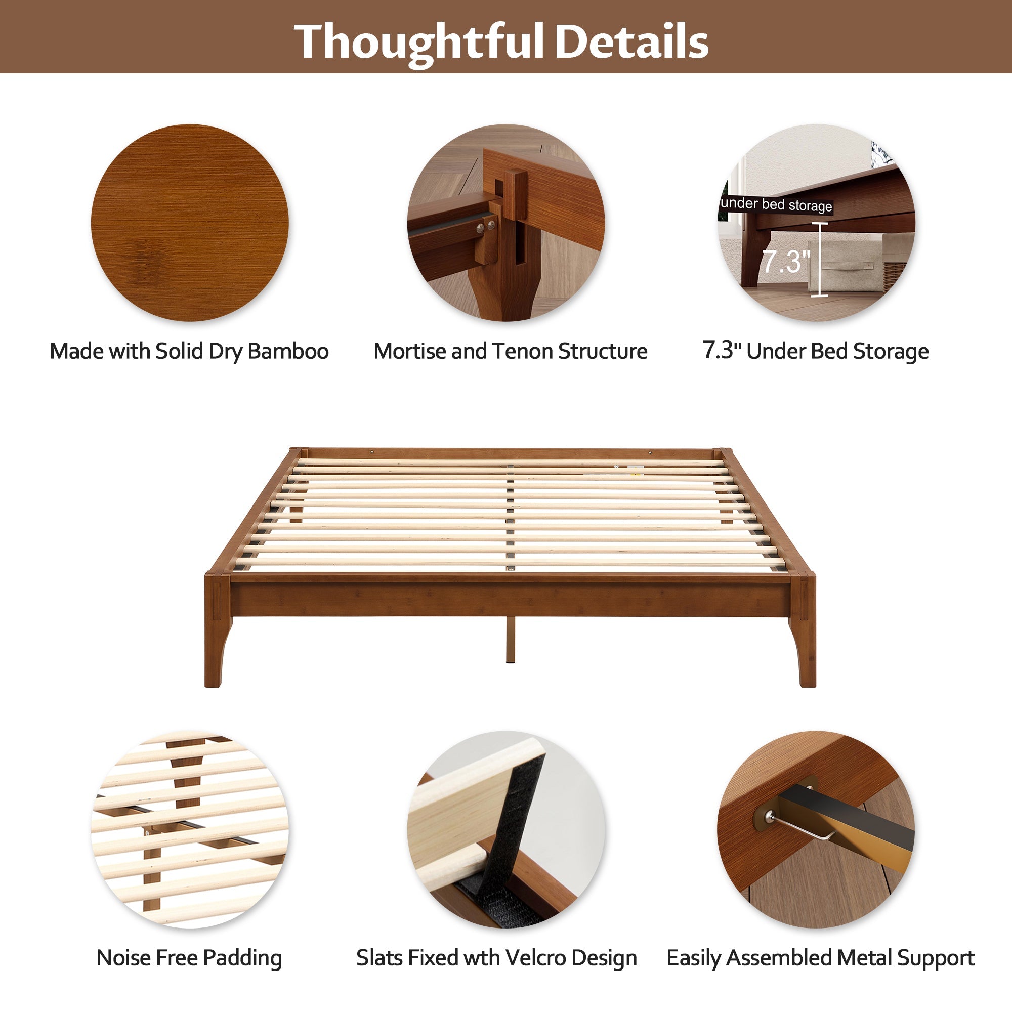King Size Bamboo Platform Bed Frame - Solid Wood, No Box Spring-American Furniture Outlet