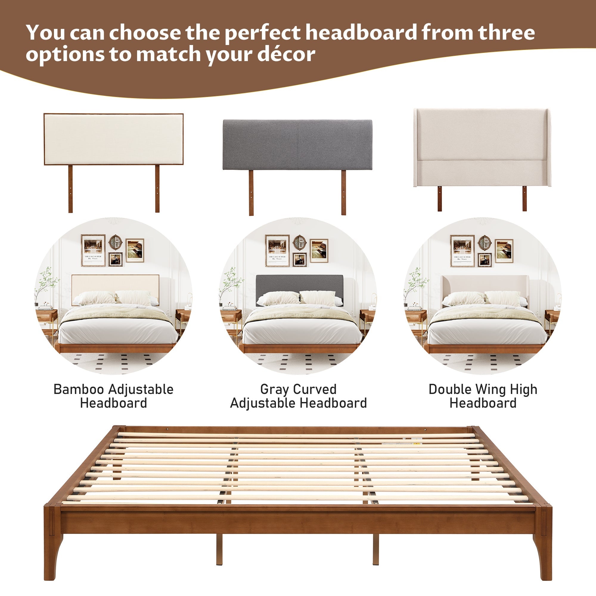 King Size Bamboo Platform Bed Frame - Solid Wood, No Box Spring-American Furniture Outlet