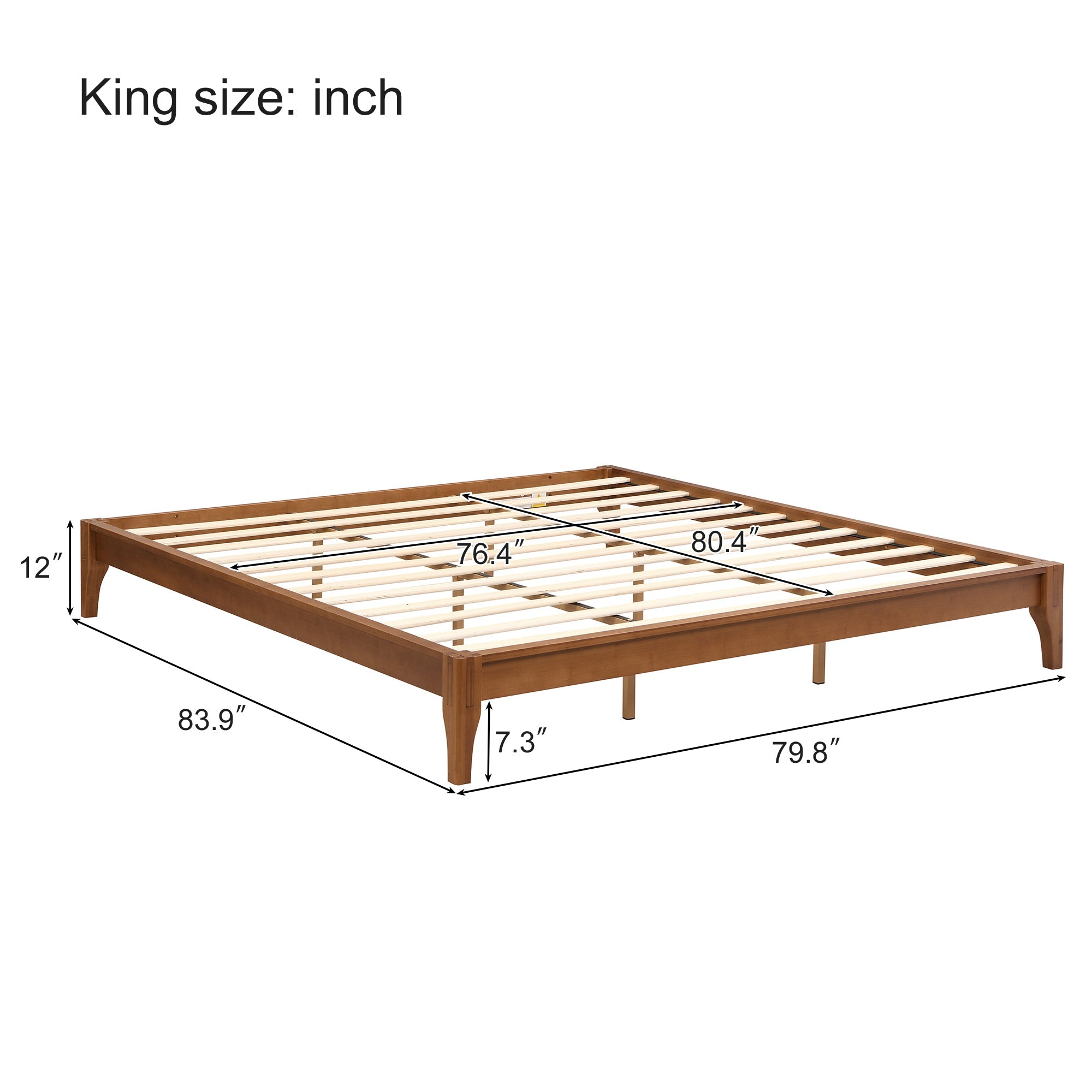 King Size Bamboo Platform Bed Frame - Solid Wood, No Box Spring-American Furniture Outlet