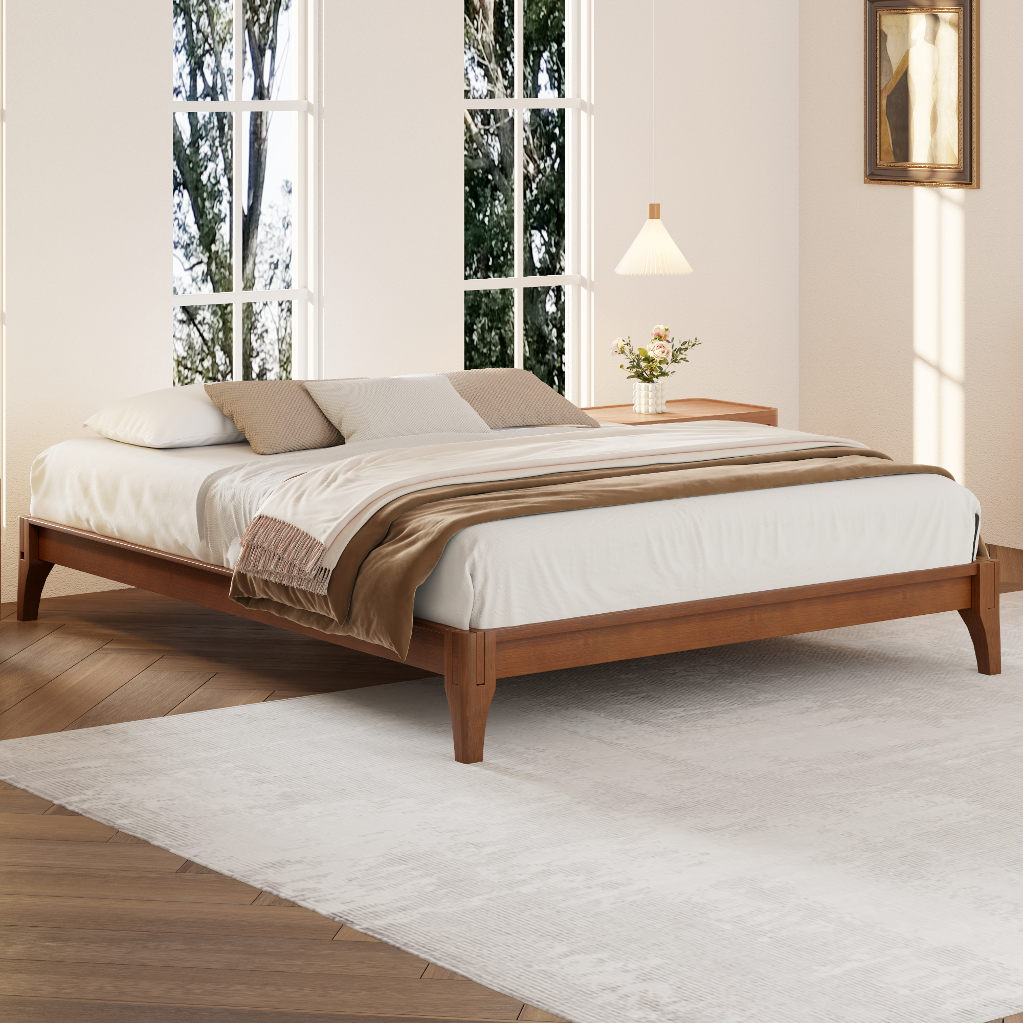 King Size Bamboo Platform Bed Frame - Solid Wood, No Box Spring-American Furniture Outlet