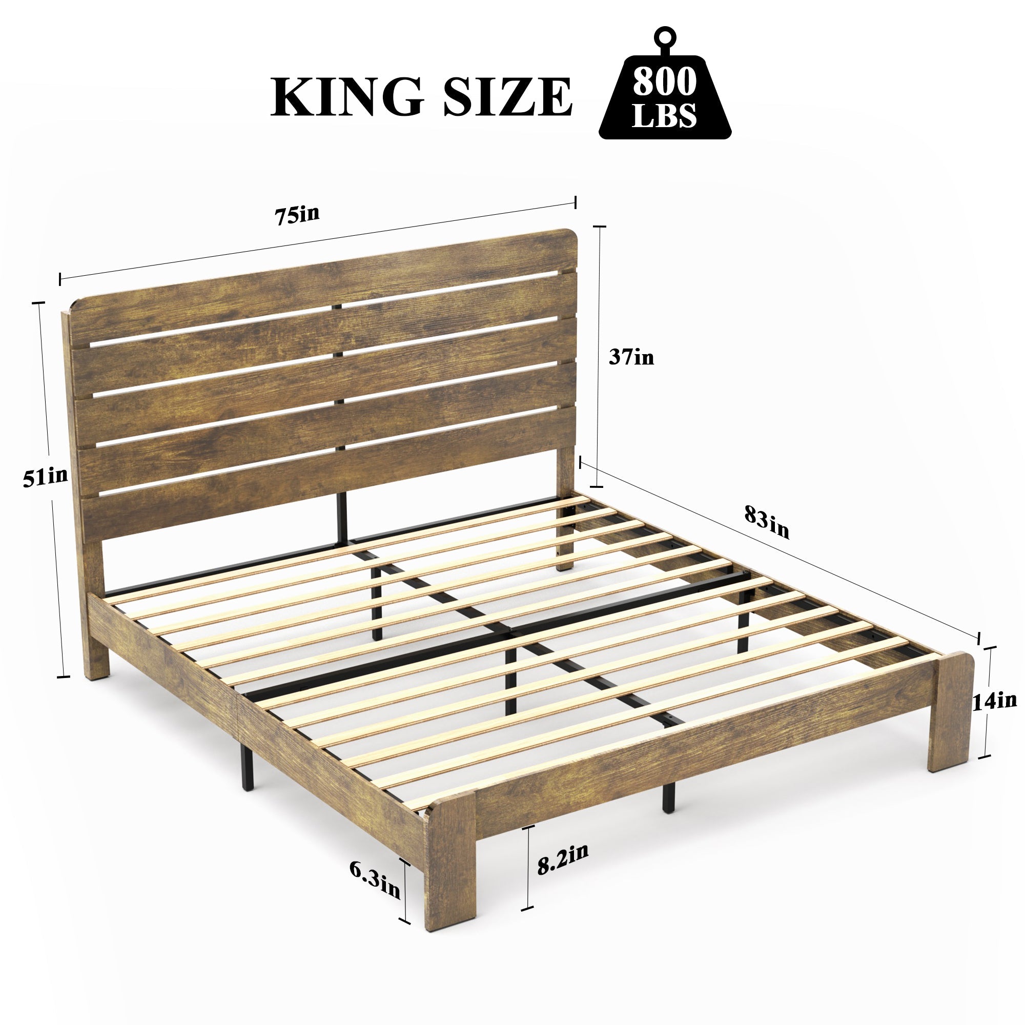 King Size Platform Bed Frame, Wood, No Box Spring Needed-American Furniture Outlet