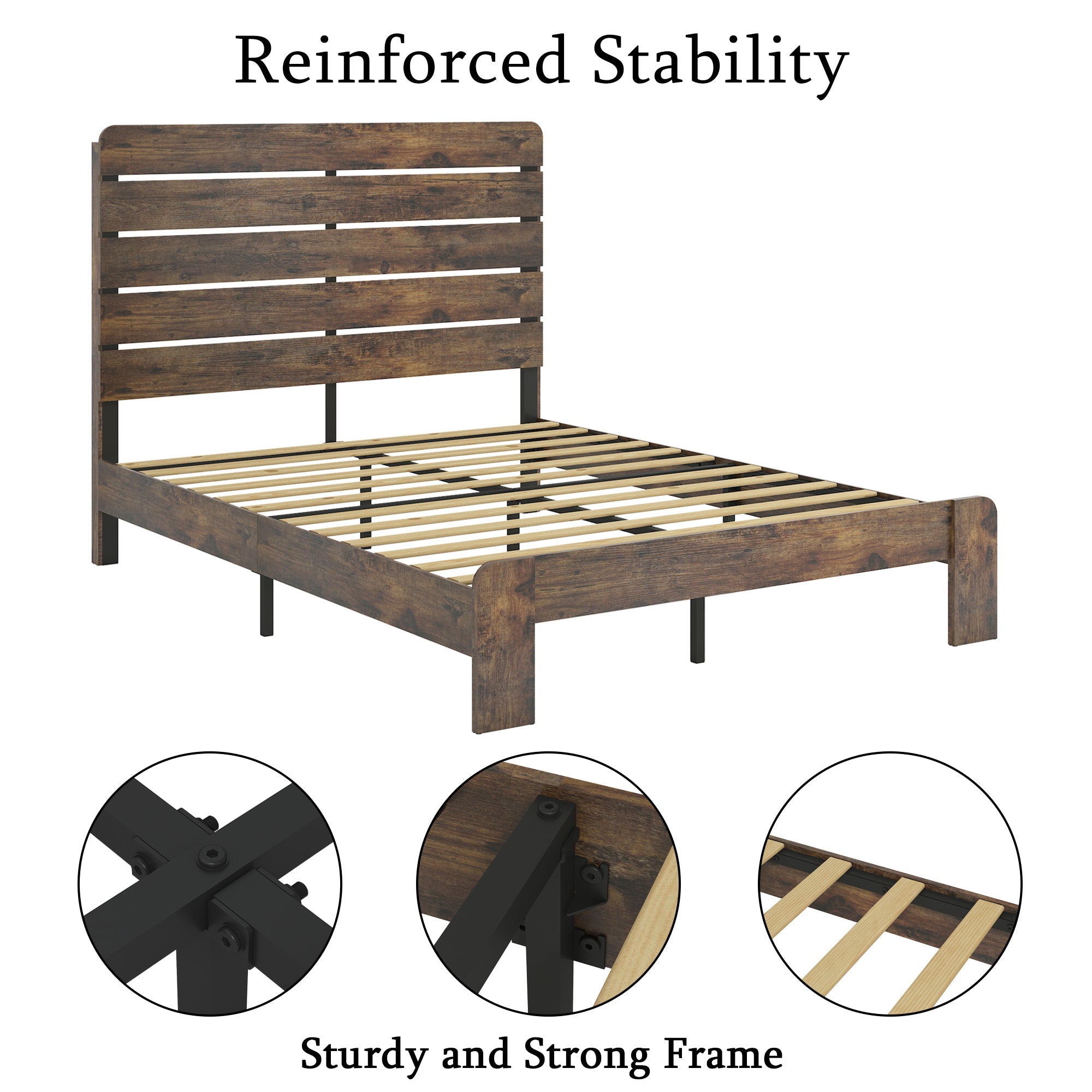King Size Platform Bed Frame, Wood, No Box Spring Needed-American Furniture Outlet