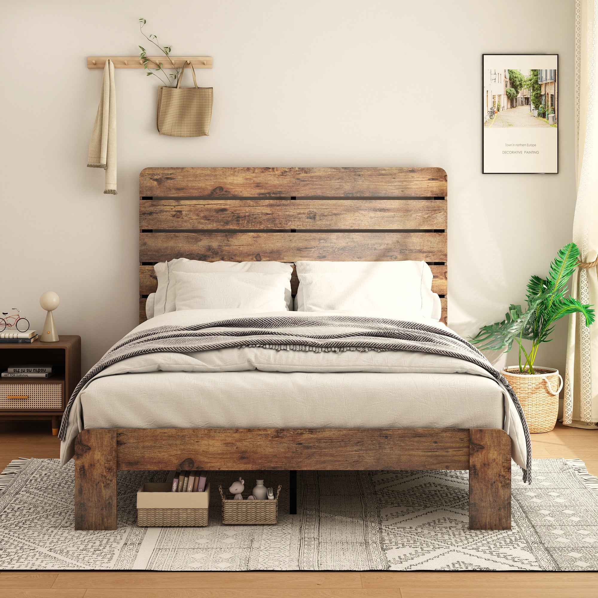 King Size Platform Bed Frame, Wood, No Box Spring Needed-American Furniture Outlet