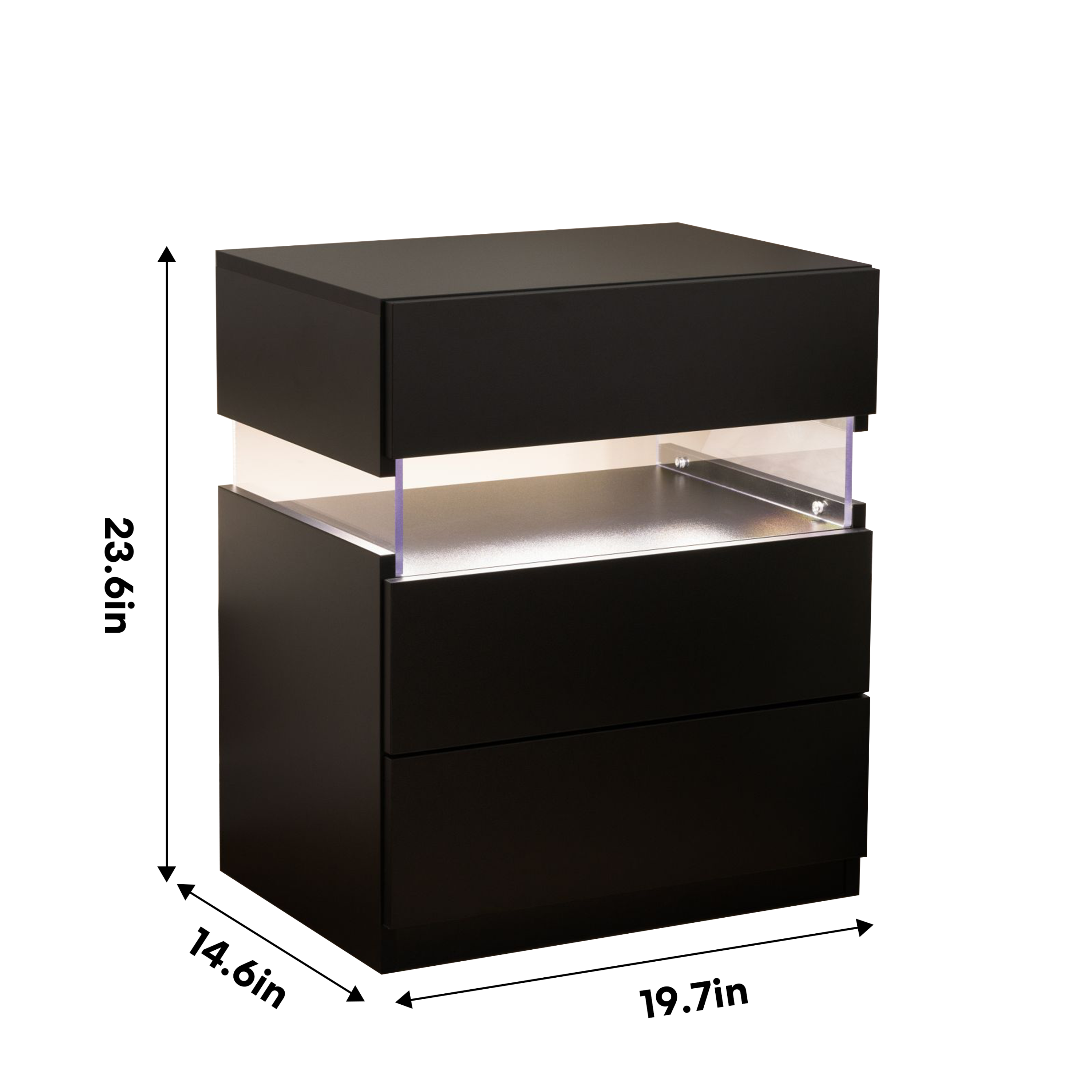 LED Nightstand 3 Drawer Dresser w/ Acrylic Board (Black)-American Furniture Outlet