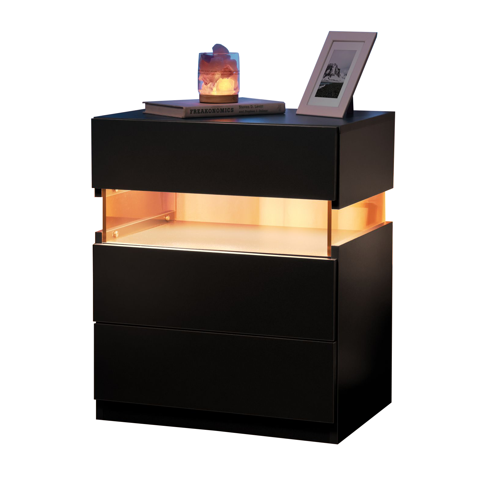LED Nightstand 3 Drawer Dresser w/ Acrylic Board (Black)-American Furniture Outlet