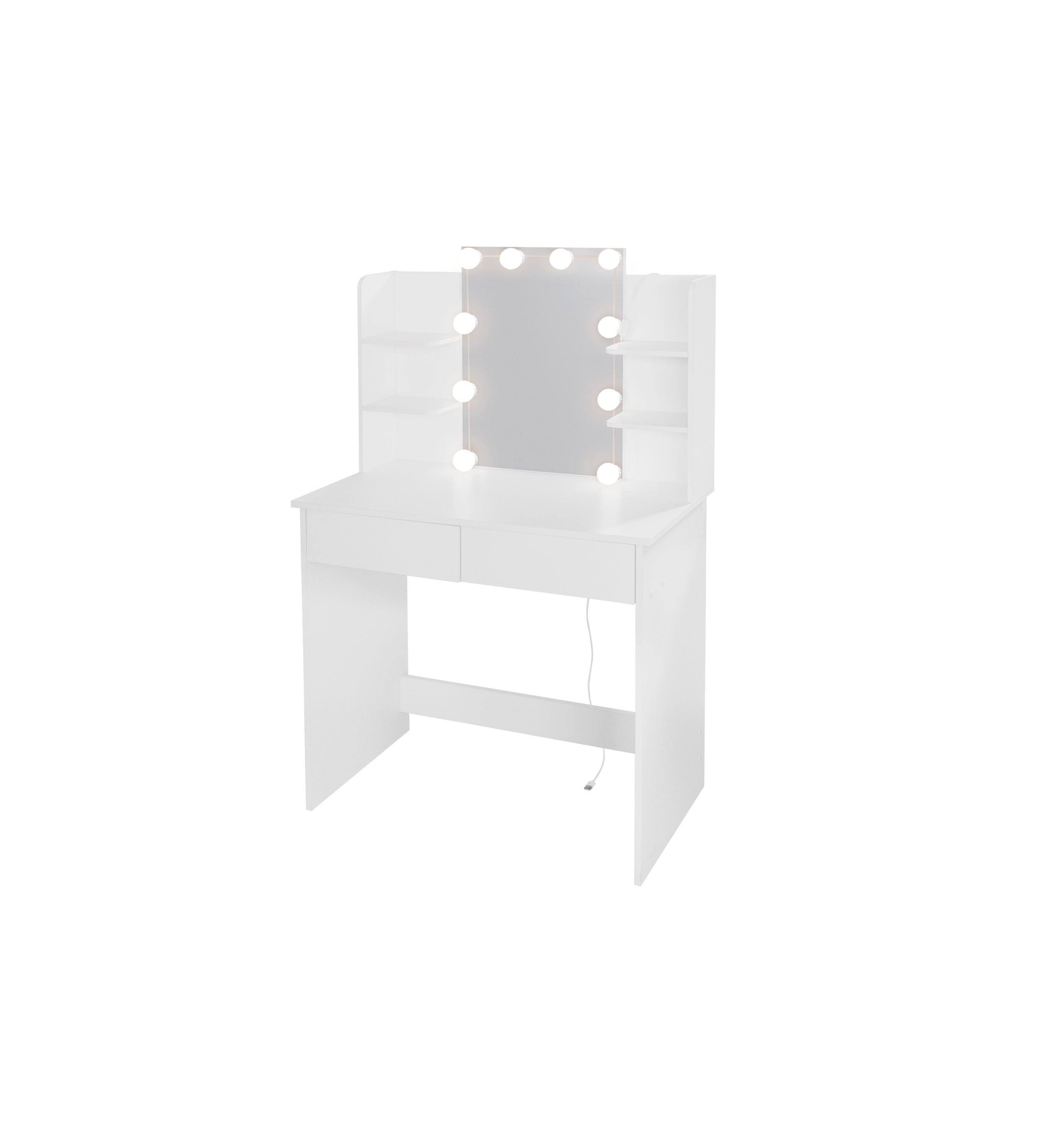 LED Vanity Desk w/ Mirror & Drawers - White-American Furniture Outlet