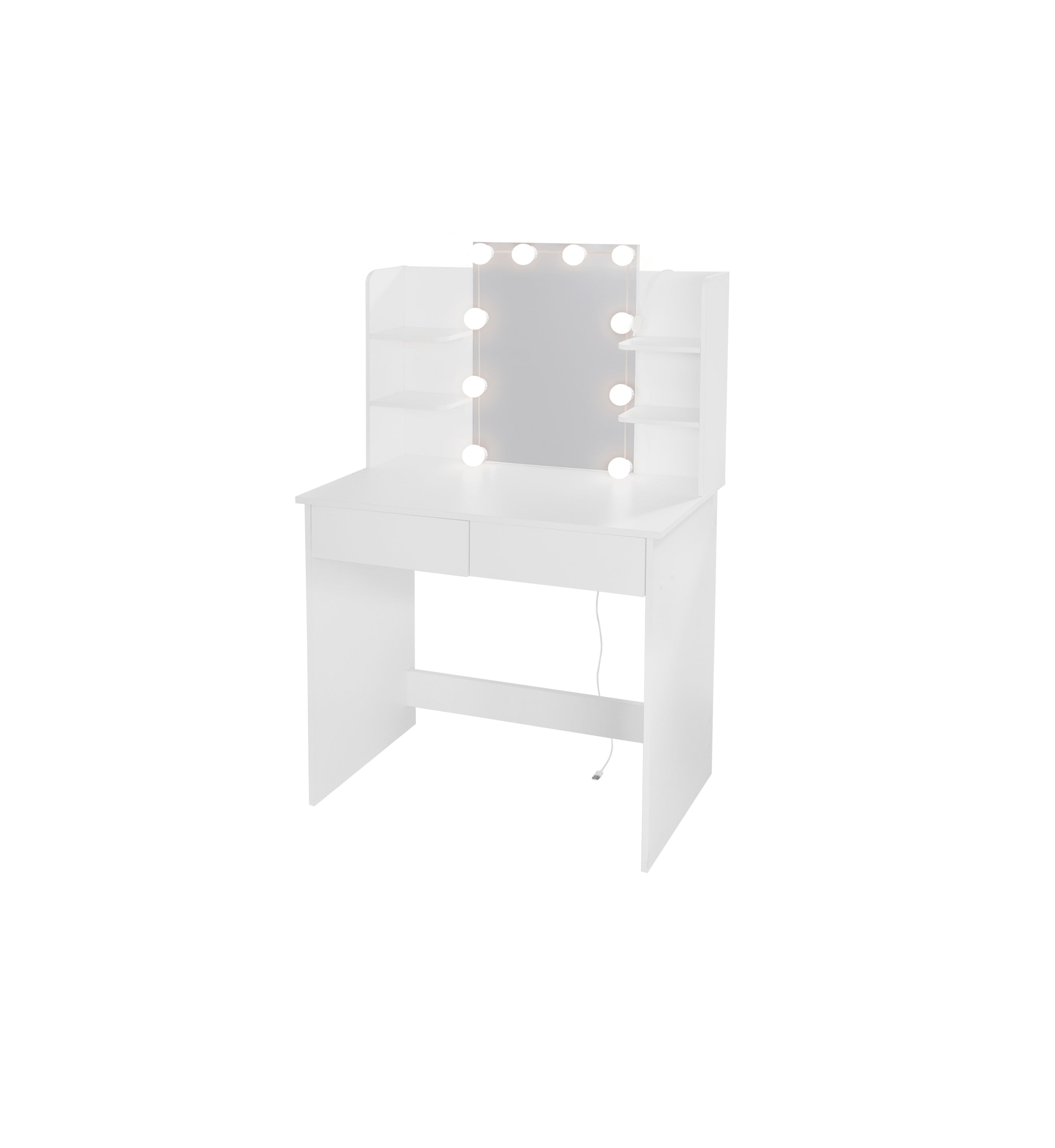 LED Vanity Desk w/ Mirror & Drawers - White-American Furniture Outlet