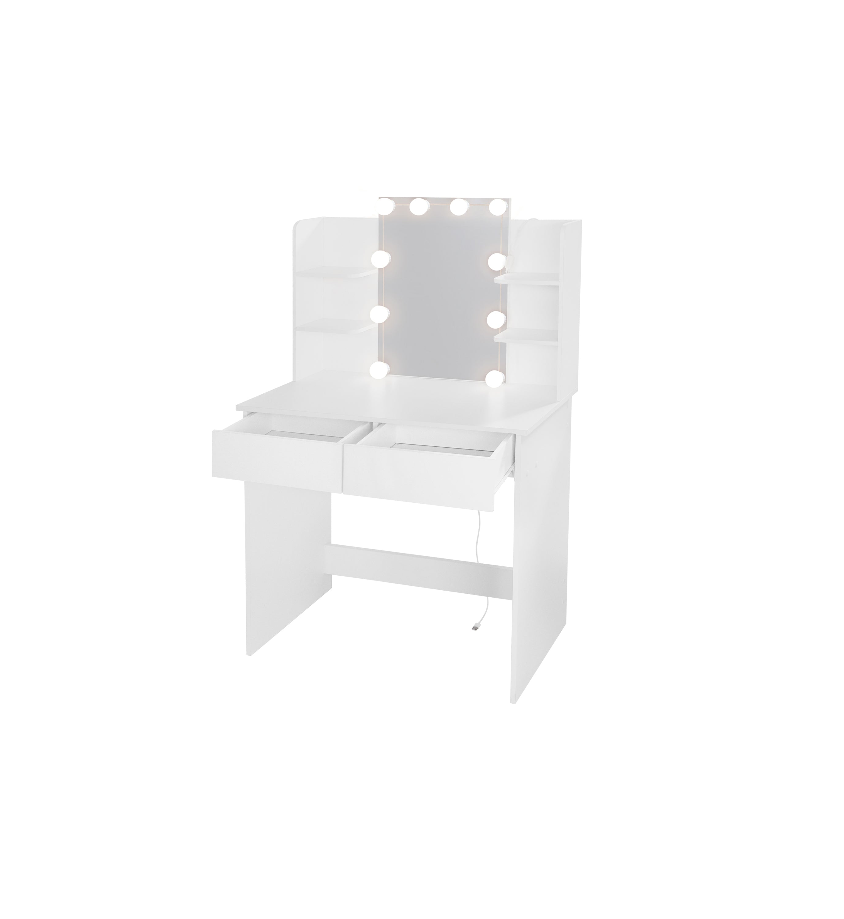 LED Vanity Desk w/ Mirror & Drawers - White-American Furniture Outlet