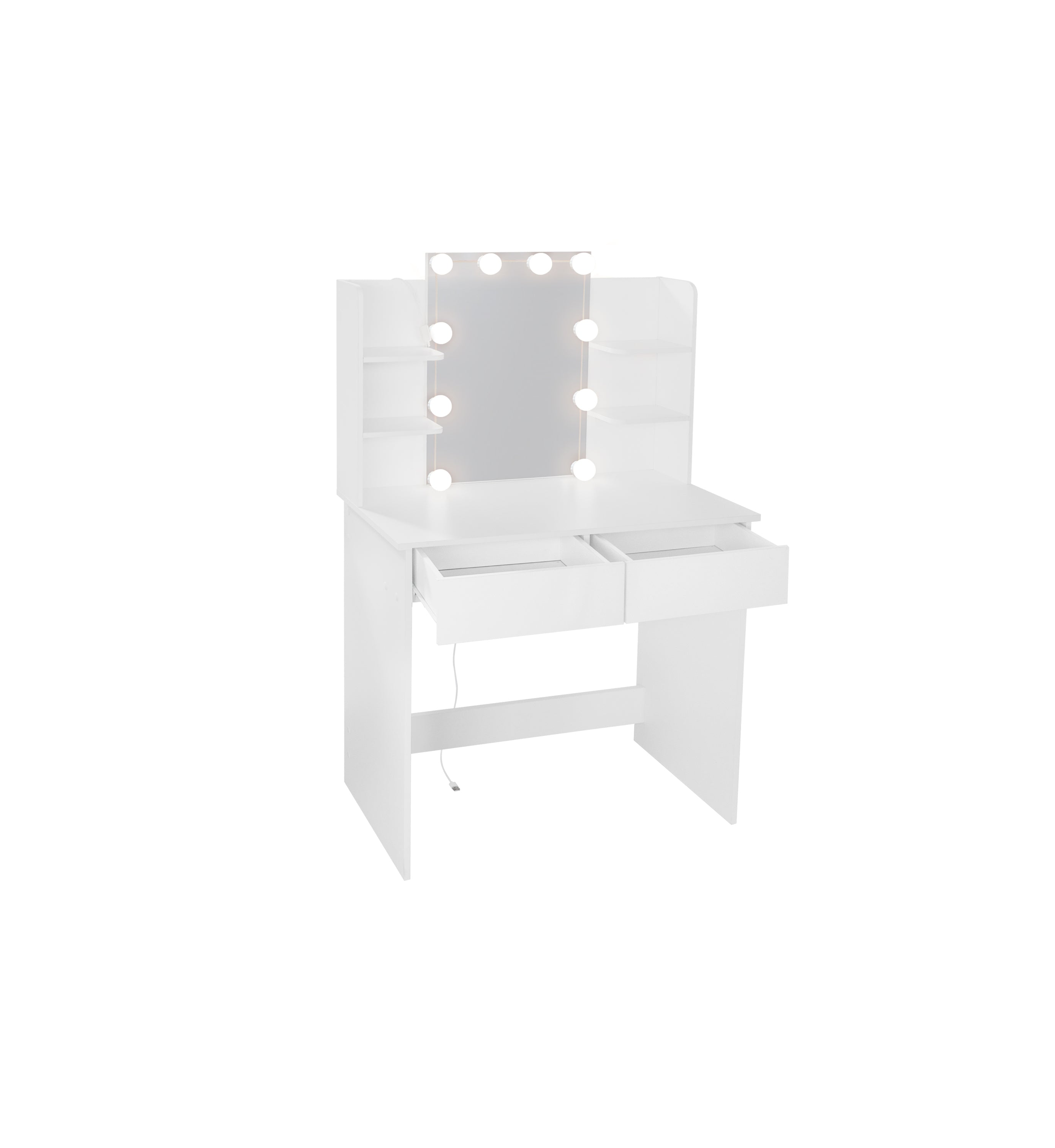 LED Vanity Desk w/ Mirror & Drawers - White-American Furniture Outlet