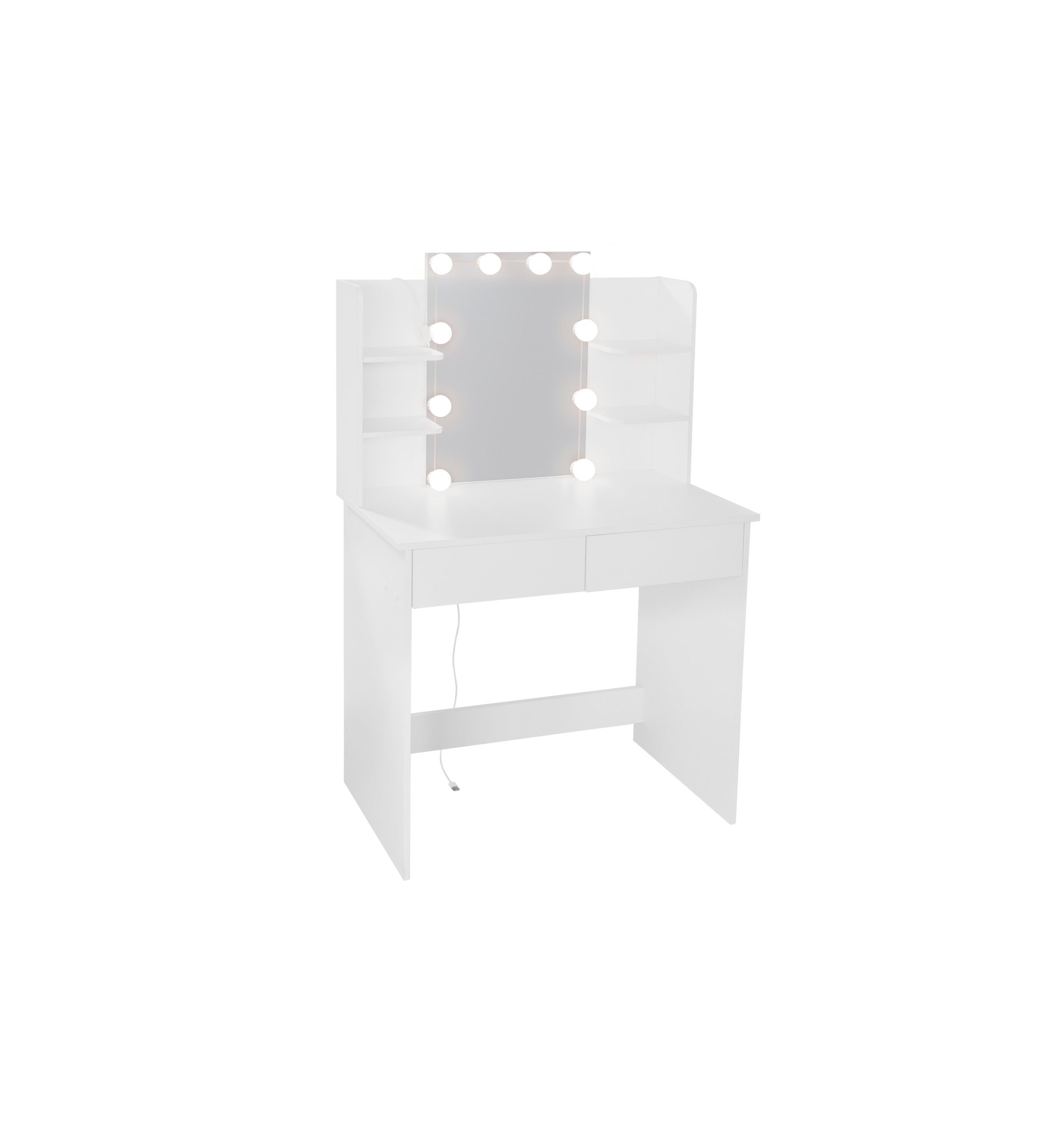 LED Vanity Desk w/ Mirror & Drawers - White-American Furniture Outlet