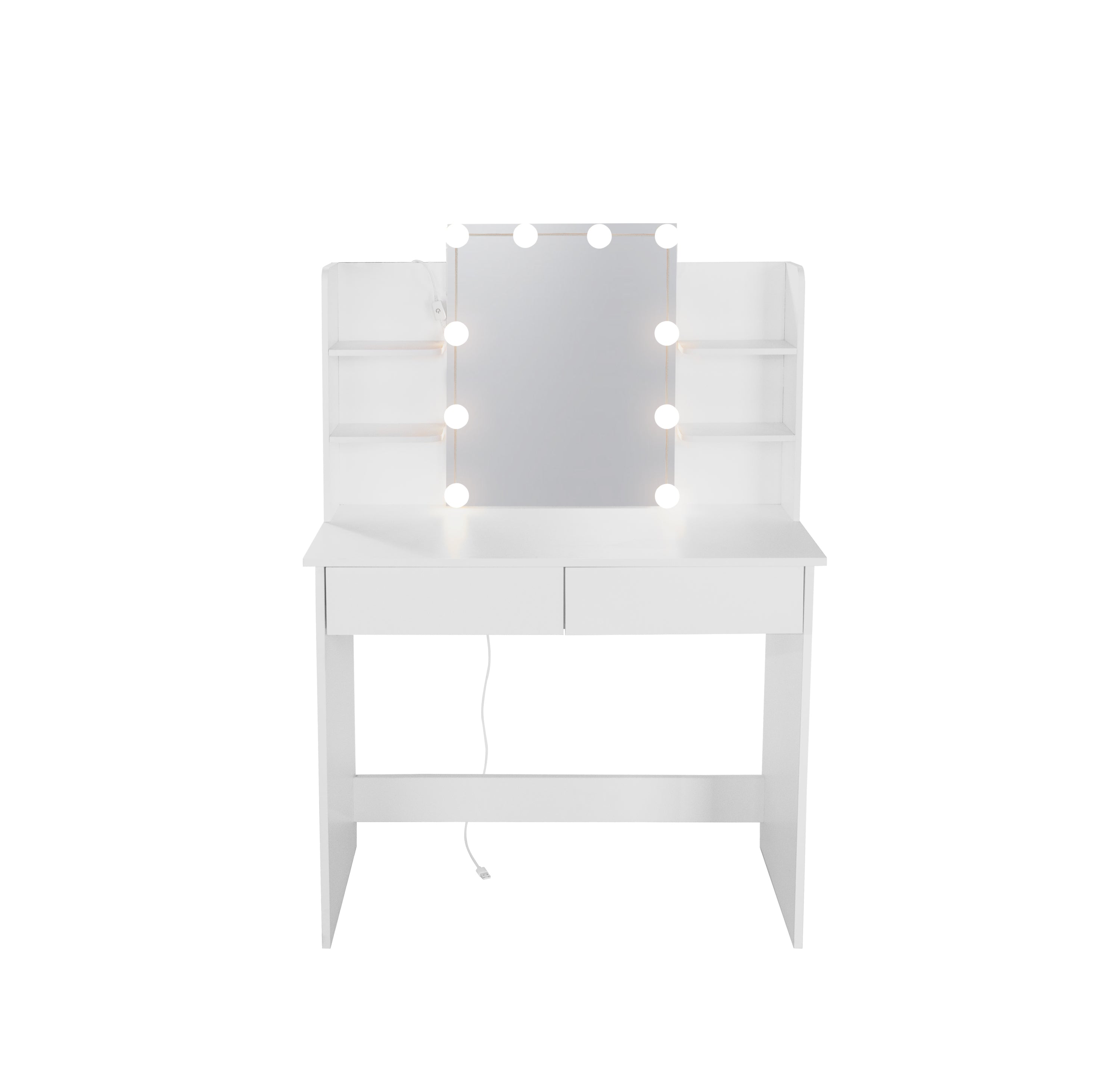 LED Vanity Desk w/ Mirror & Drawers - White-American Furniture Outlet