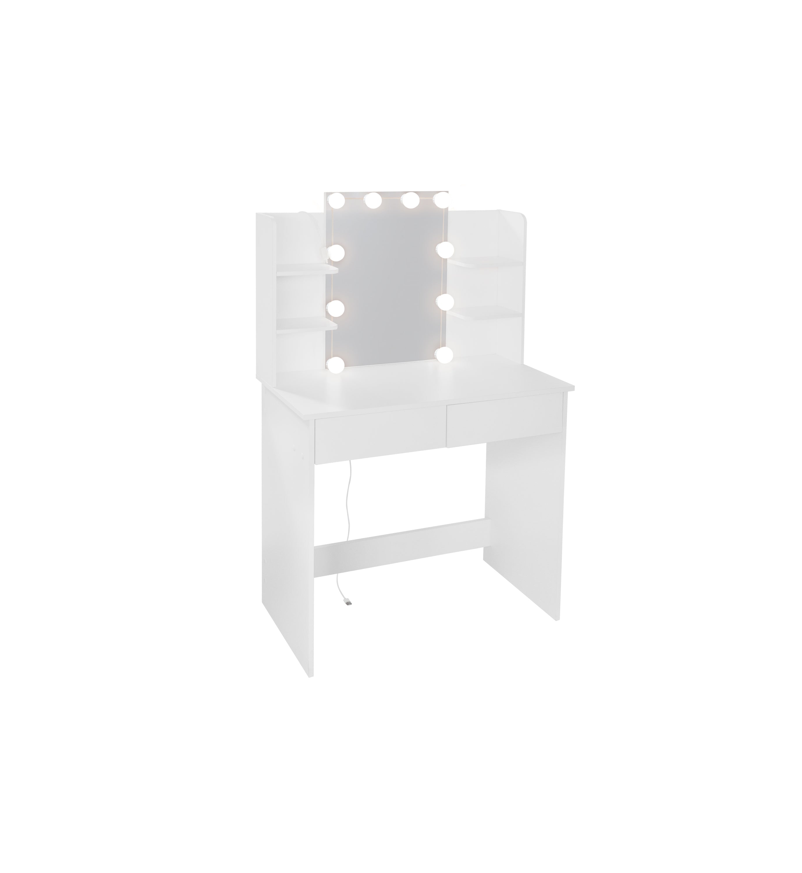 LED Vanity Desk w/ Mirror & Drawers - White-American Furniture Outlet