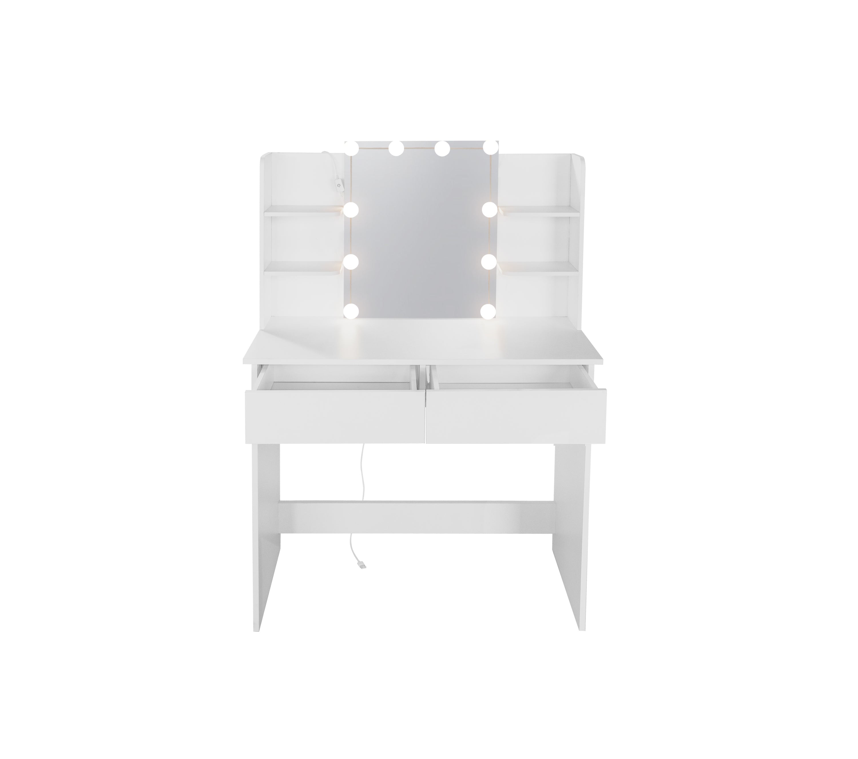 LED Vanity Desk w/ Mirror & Drawers - White-American Furniture Outlet