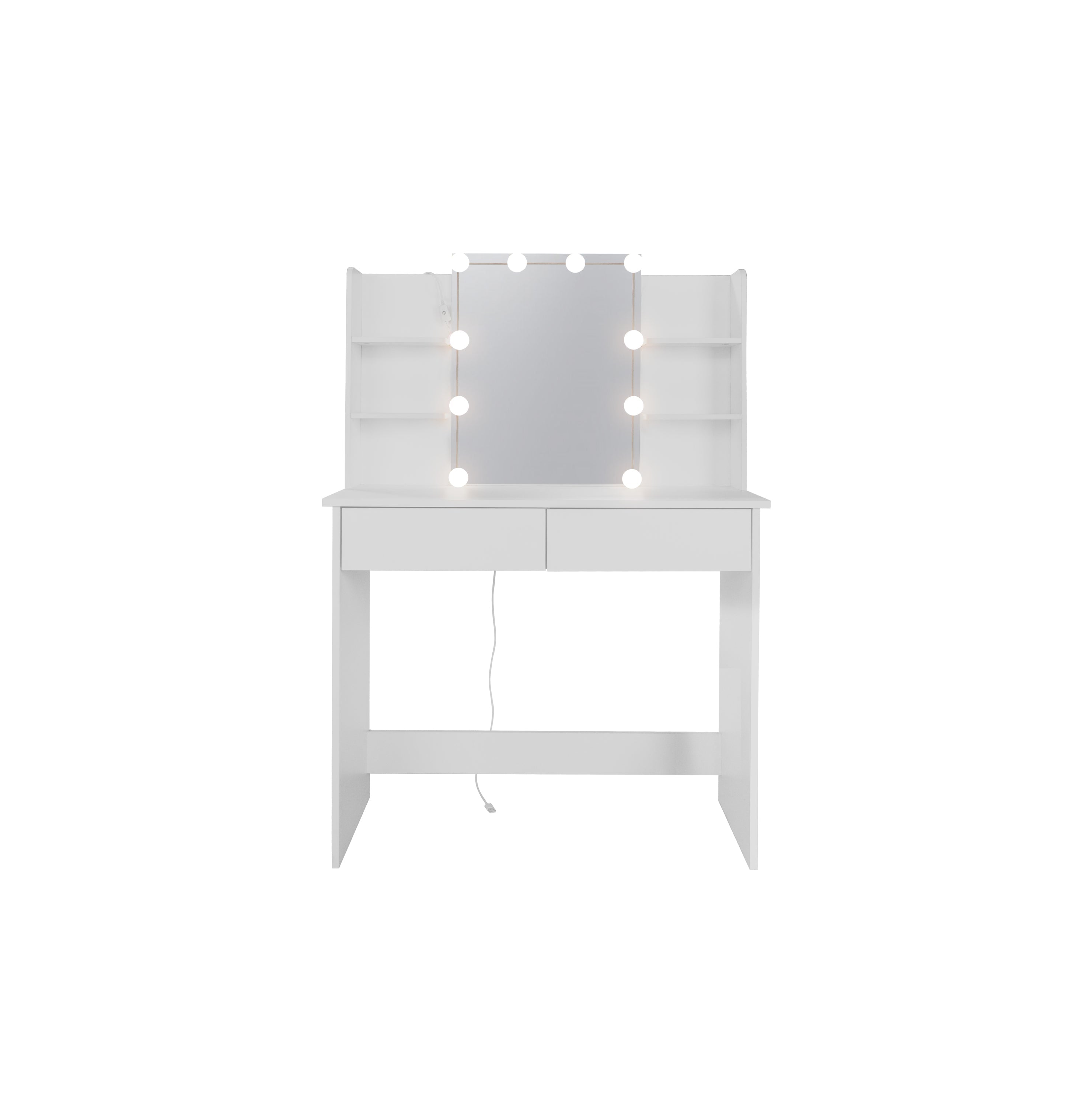 LED Vanity Desk w/ Mirror & Drawers - White-American Furniture Outlet